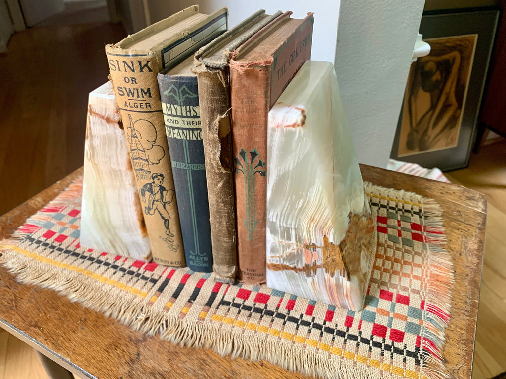 Raw Marble Bookends | Vintage Large Marble Bookends | Wedge Onyx Bookends | 6" Tan Onyx MCM Bookends | Modernist Onyx Bookends