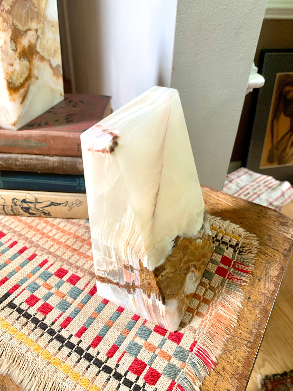 Raw Marble Bookends | Vintage Large Marble Bookends | Wedge Onyx Bookends | 6" Tan Onyx MCM Bookends | Modernist Onyx Bookends