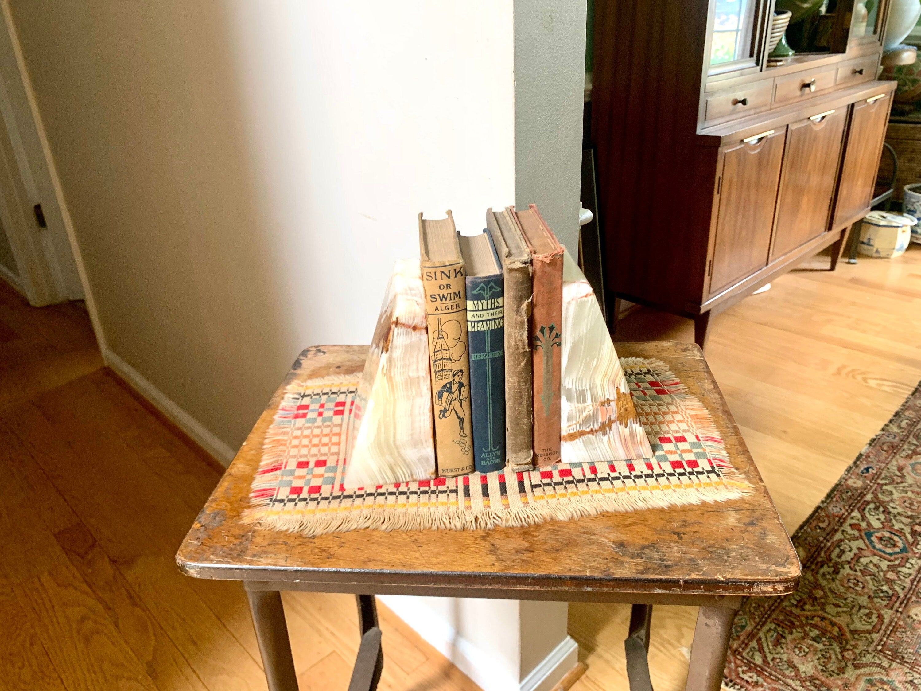 Raw Marble Bookends | Vintage Large Marble Bookends | Wedge Onyx Bookends | 6" Tan Onyx MCM Bookends | Modernist Onyx Bookends