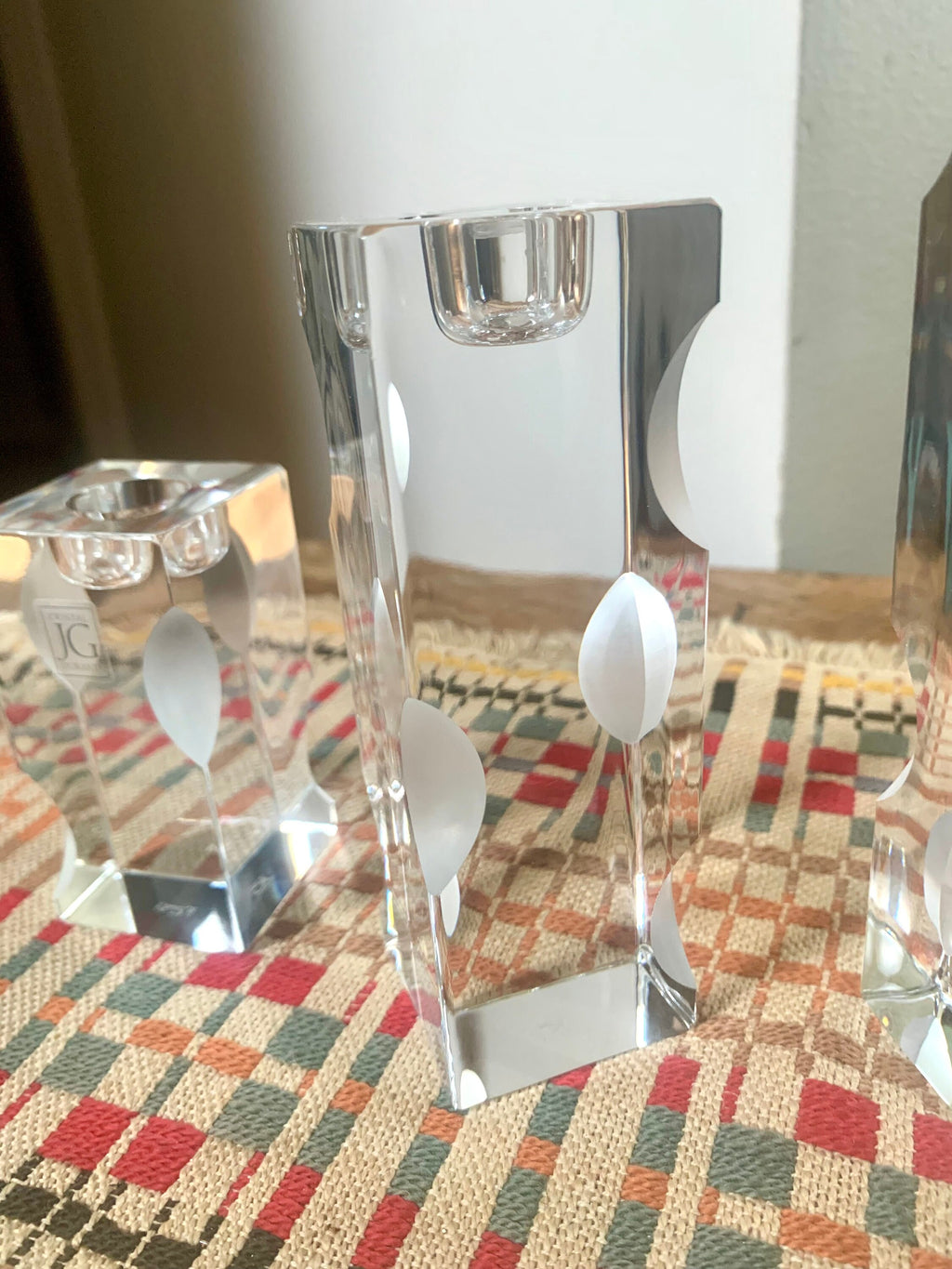 Vintage Set of 3 JG Durand Cristal Candle Holders | Crystal Candlestick Holders | JG Durand Batik Lune Candle Holders | MCM Candle Holders