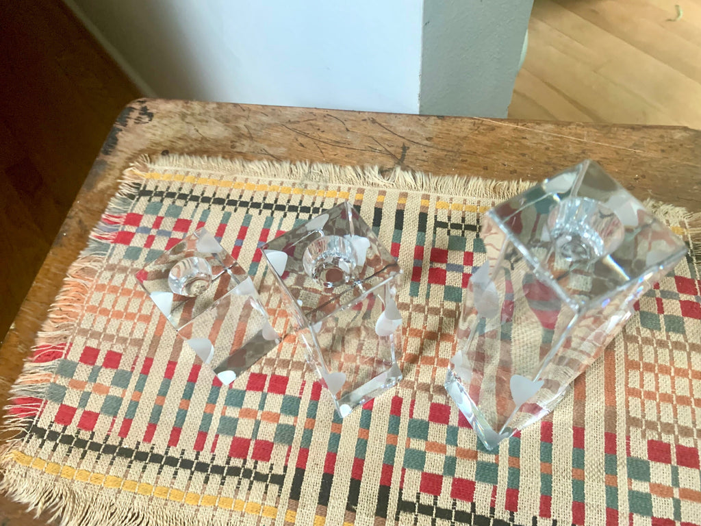 Vintage Set of 3 JG Durand Cristal Candle Holders | Crystal Candlestick Holders | JG Durand Batik Lune Candle Holders | MCM Candle Holders
