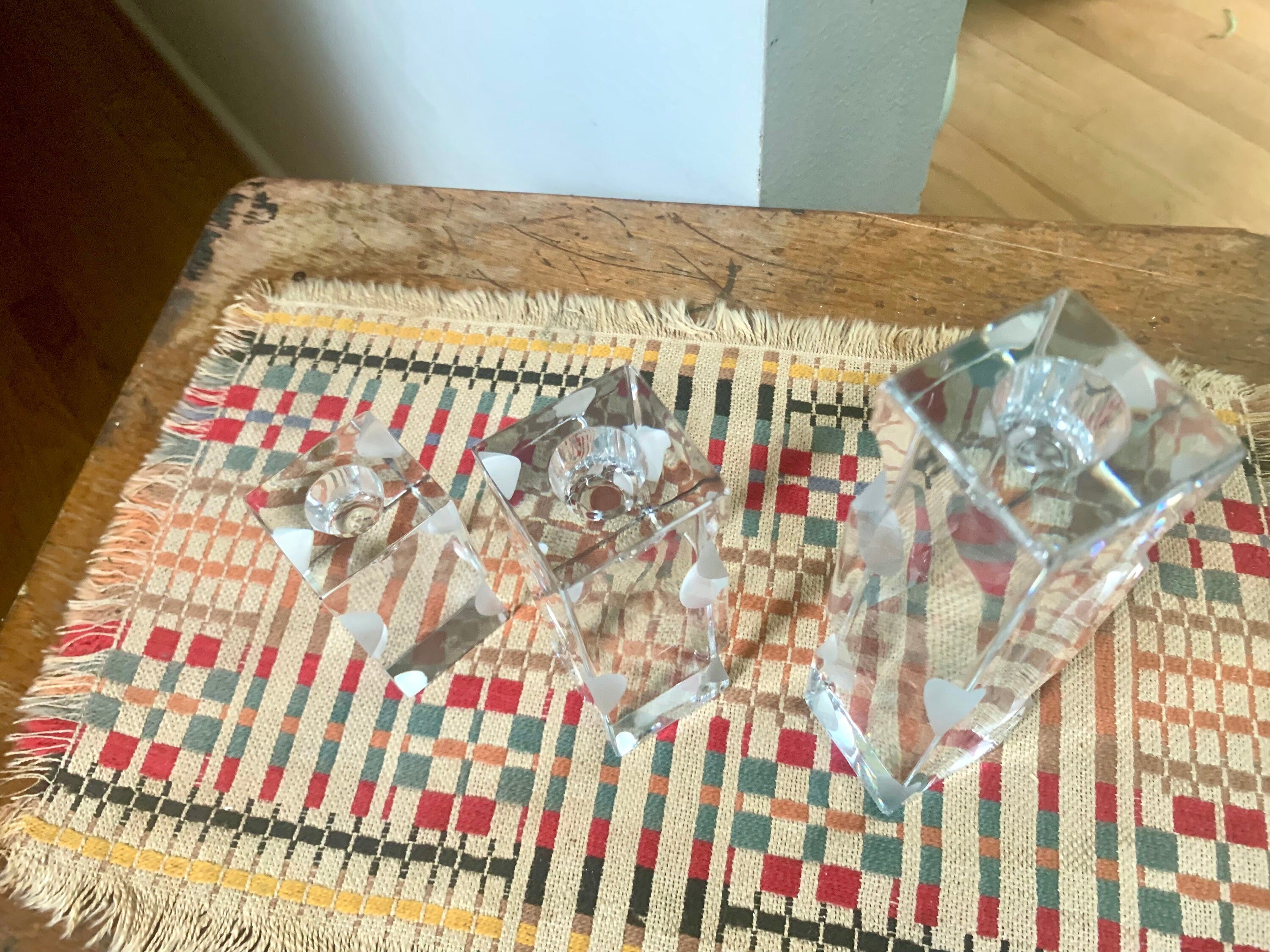 Vintage Set of 3 JG Durand Cristal Candle Holders | Crystal Candlestick Holders | JG Durand Batik Lune Candle Holders | MCM Candle Holders