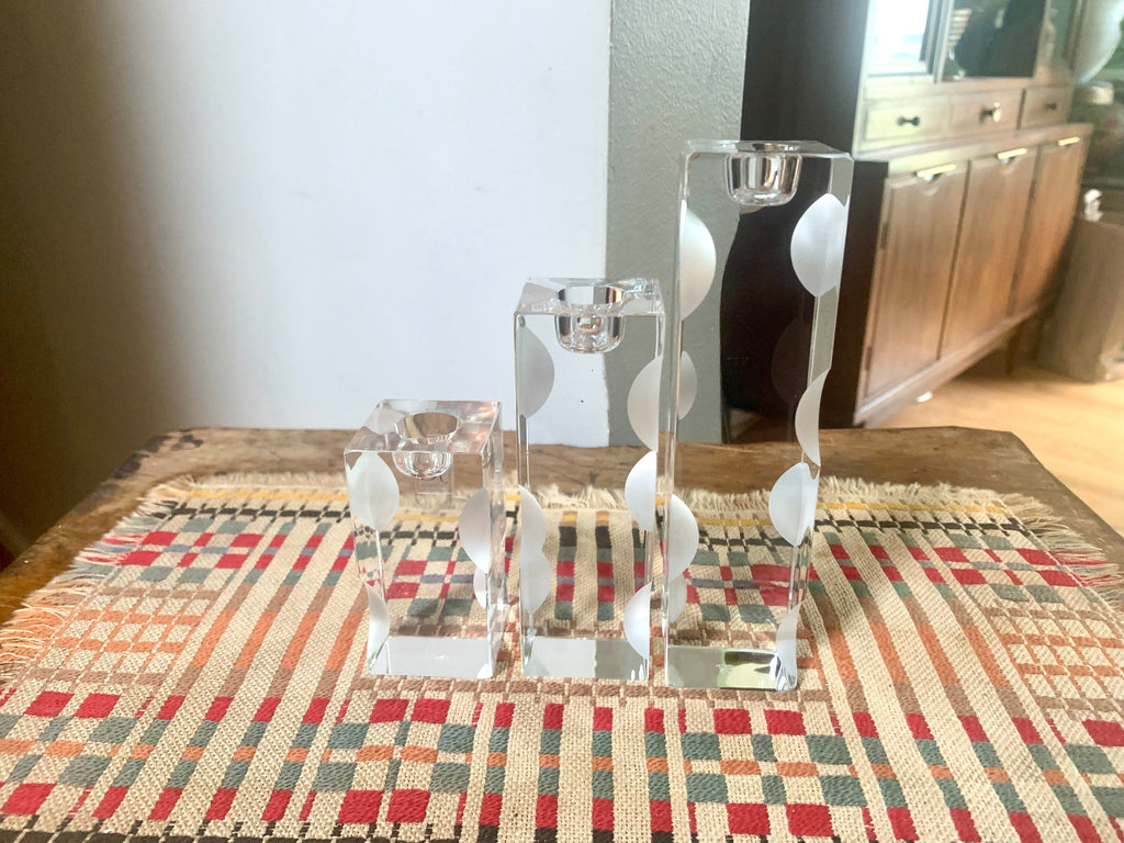 Vintage Set of 3 JG Durand Cristal Candle Holders | Crystal Candlestick Holders | JG Durand Batik Lune Candle Holders | MCM Candle Holders