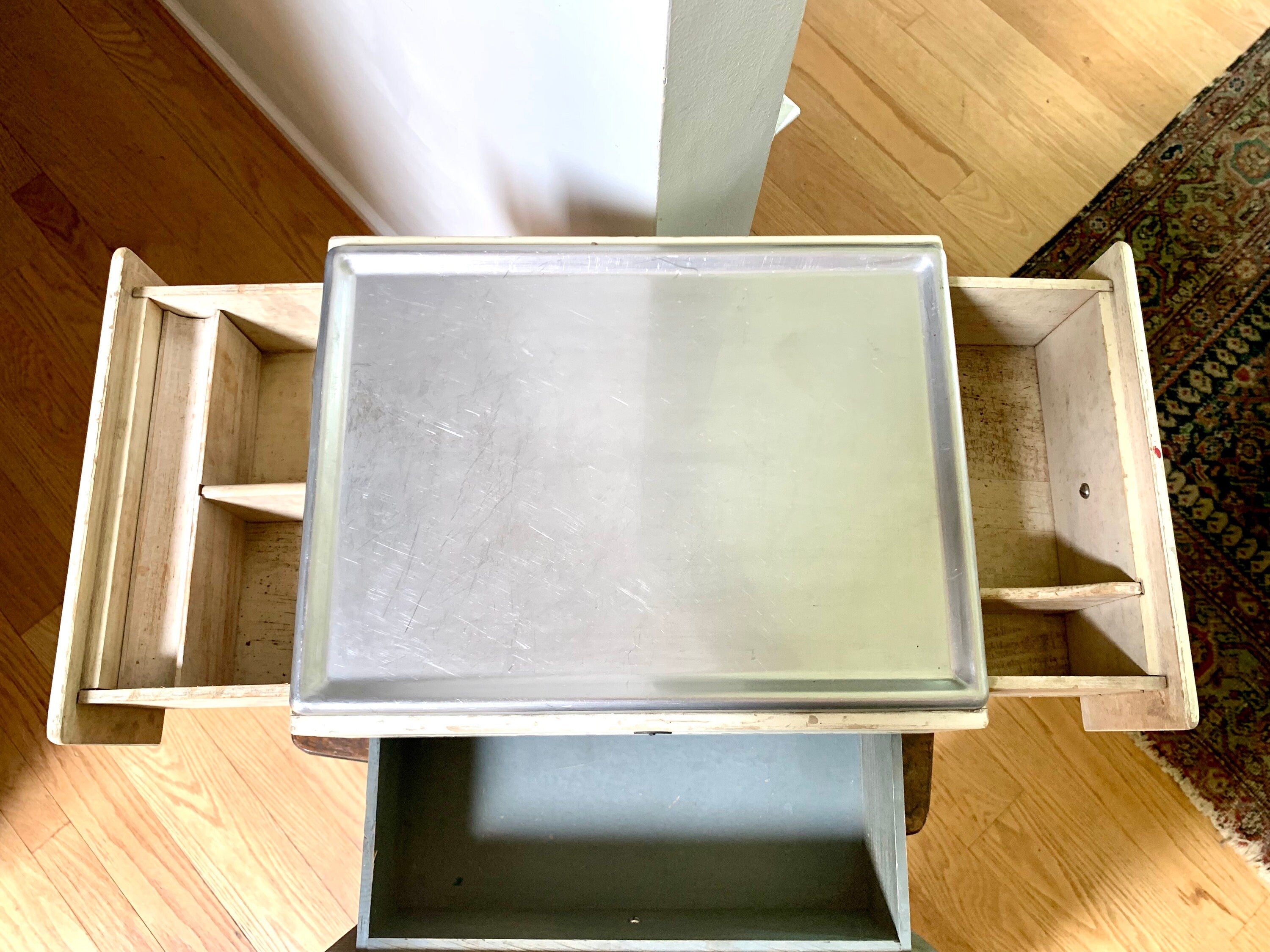 1940's Rilling Koolerwave Wood Salon Box | Vintage Rilling Three Drawer Hair Dressers Box | 1940's Storage Box | Stainless Steel Top Box