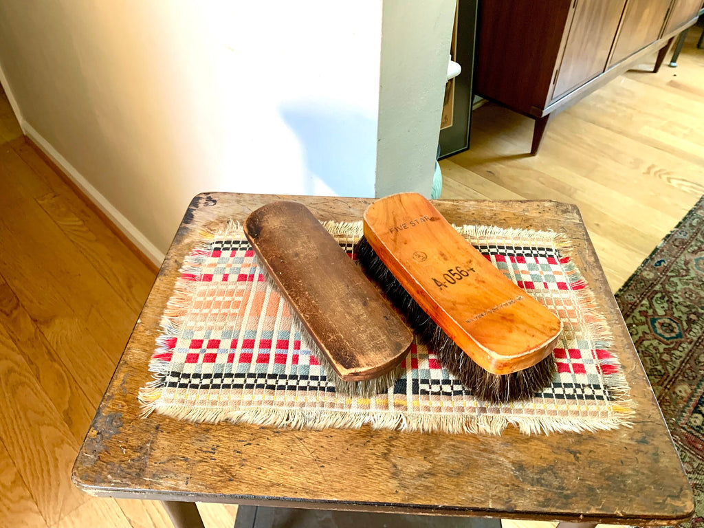 Pair of 2 Wooden Shoe Polishing Brushes | 2 Shoe Shine Brushes | Horse Hair Shoe Brushes | Wood Shoe Shine Brushes | Military Outfitters Shoe Brush