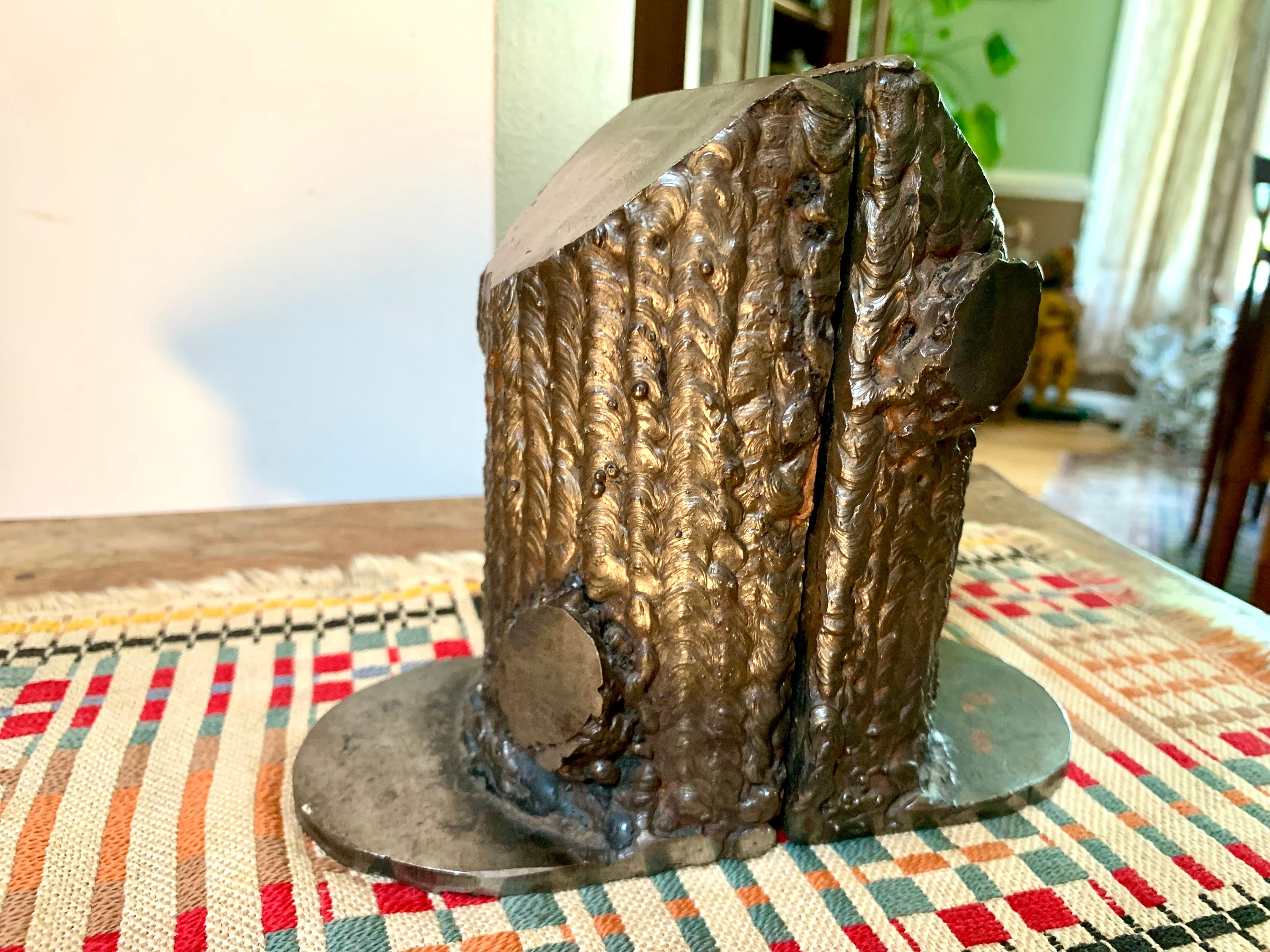 Metal Handmade Tree Trunk Bookends | Vintage Welded Metal Tree Trunk Bookends | Metal Tree Trunk Door Stops | Folk Art Tree Bookends