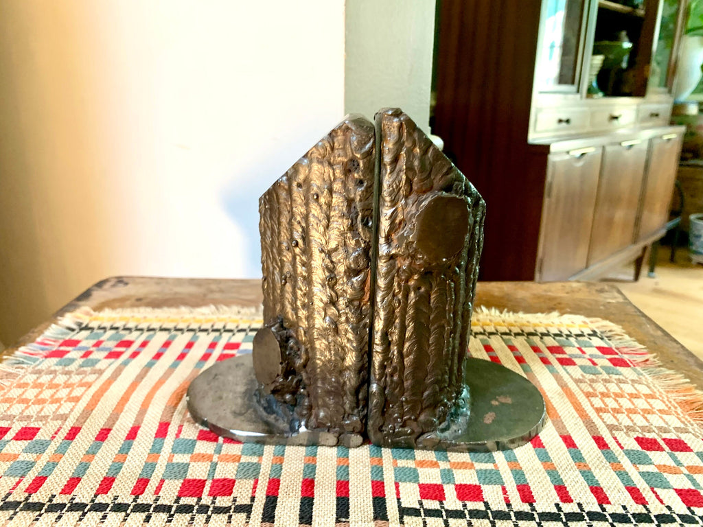 Metal Handmade Tree Trunk Bookends | Vintage Welded Metal Tree Trunk Bookends | Metal Tree Trunk Door Stops | Folk Art Tree Bookends