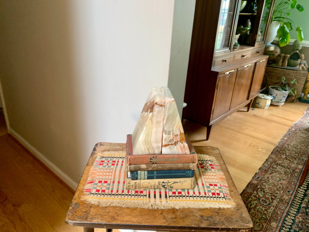 Raw Marble Bookends | Vintage Large Marble Bookends | Wedge Onyx Bookends | 6" Tan Onyx MCM Bookends | Modernist Onyx Bookends