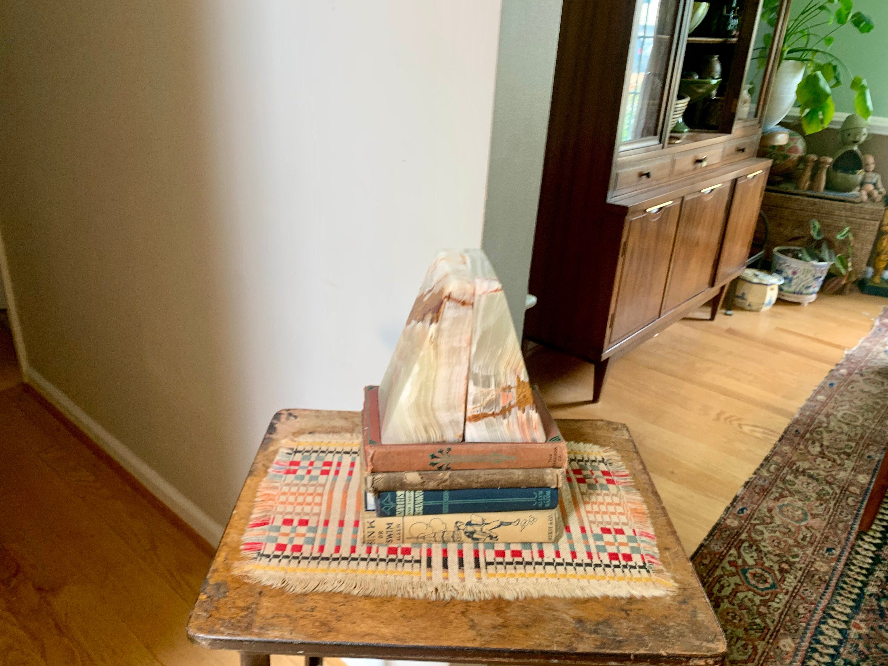 Raw Marble Bookends | Vintage Large Marble Bookends | Wedge Onyx Bookends | 6" Tan Onyx MCM Bookends | Modernist Onyx Bookends