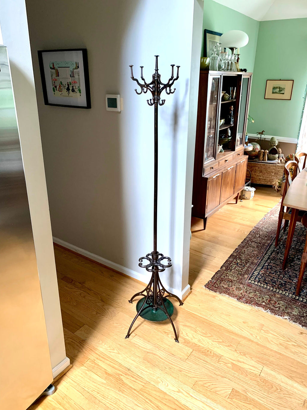 Antique Japanned Metal Hall Tree | Ornate Metal Hall Tree | Metal Barbershop Hall Tree | Unbreakable Hall Tree| Metal Coat and Umbrella Rack