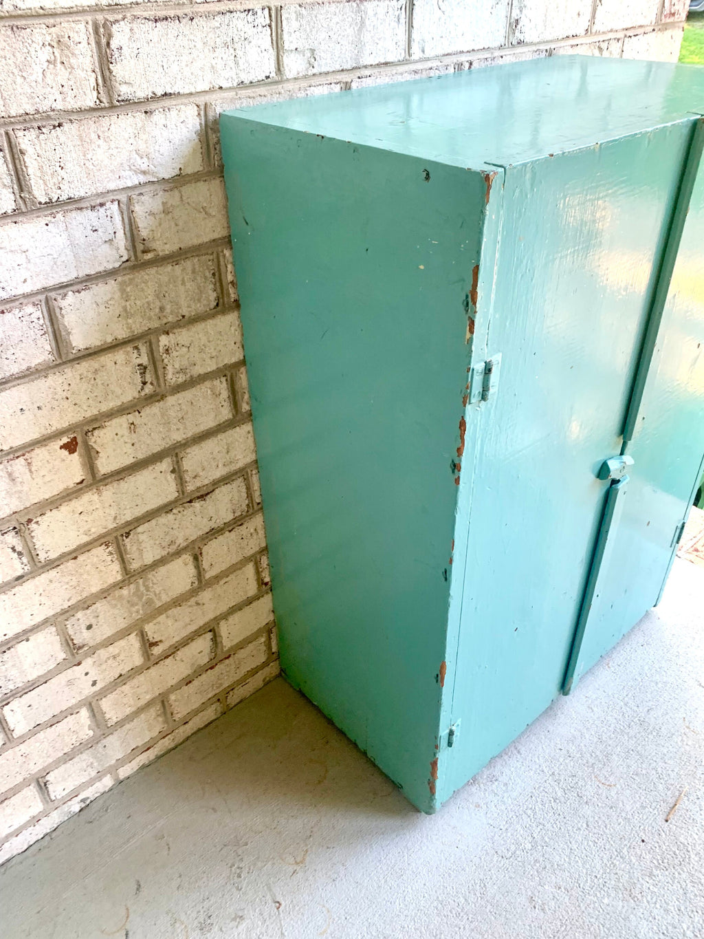 Primitive Wood Jelly Cabinet | Jelly Jar Cupboard | Rustic Turquoise Wood Pie Safe | Distressed Side Board Cabinet | Rustic Liquor Cabinet