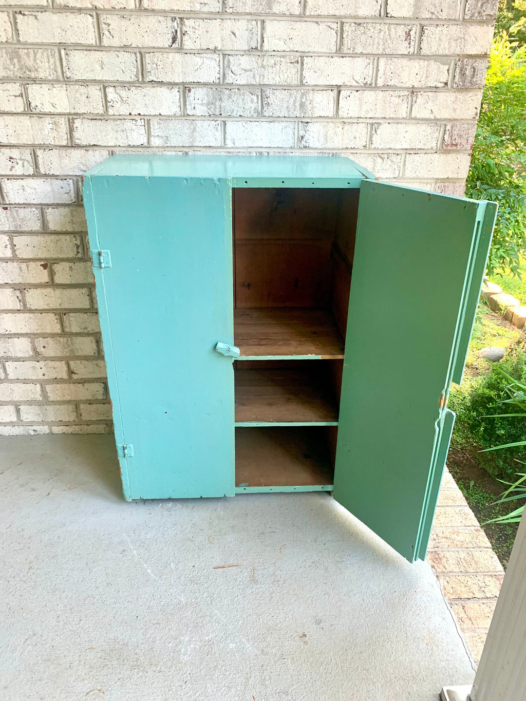 Primitive Wood Jelly Cabinet | Jelly Jar Cupboard | Rustic Turquoise Wood Pie Safe | Distressed Side Board Cabinet | Rustic Liquor Cabinet