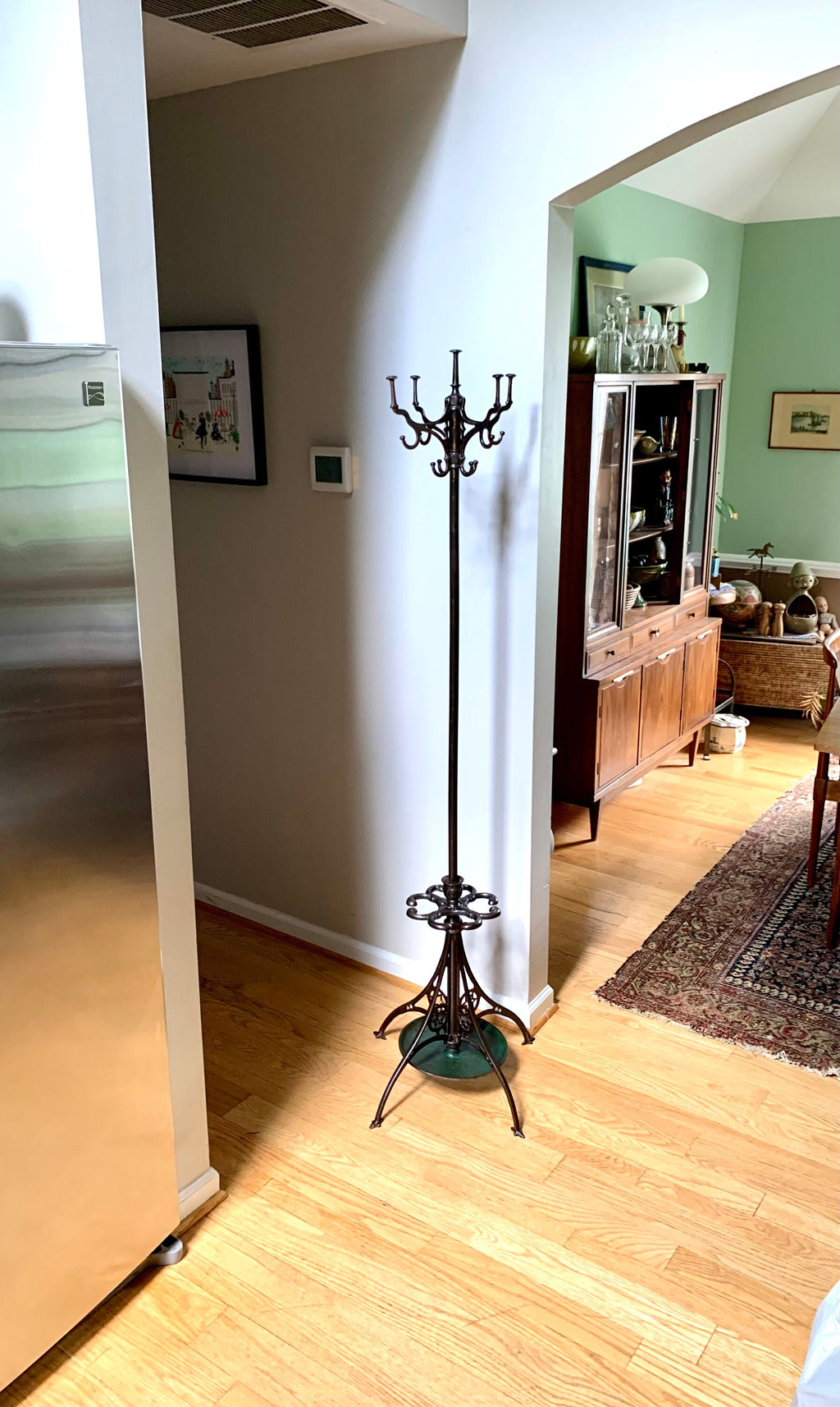 Antique Japanned Metal Hall Tree | Ornate Metal Hall Tree | Metal Barbershop Hall Tree | Unbreakable Hall Tree| Metal Coat and Umbrella Rack