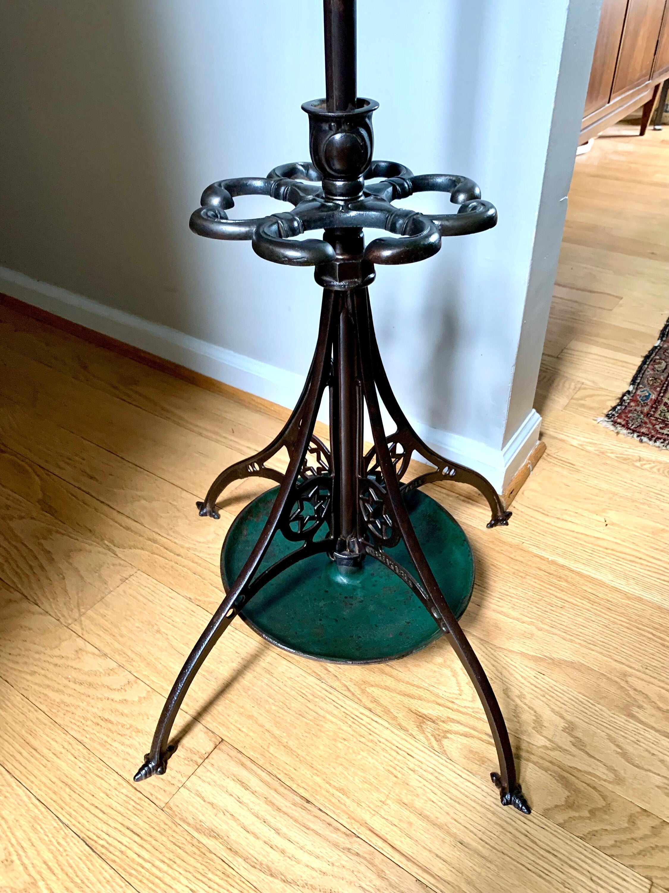 Antique Japanned Metal Hall Tree | Ornate Metal Hall Tree | Metal Barbershop Hall Tree | Unbreakable Hall Tree| Metal Coat and Umbrella Rack