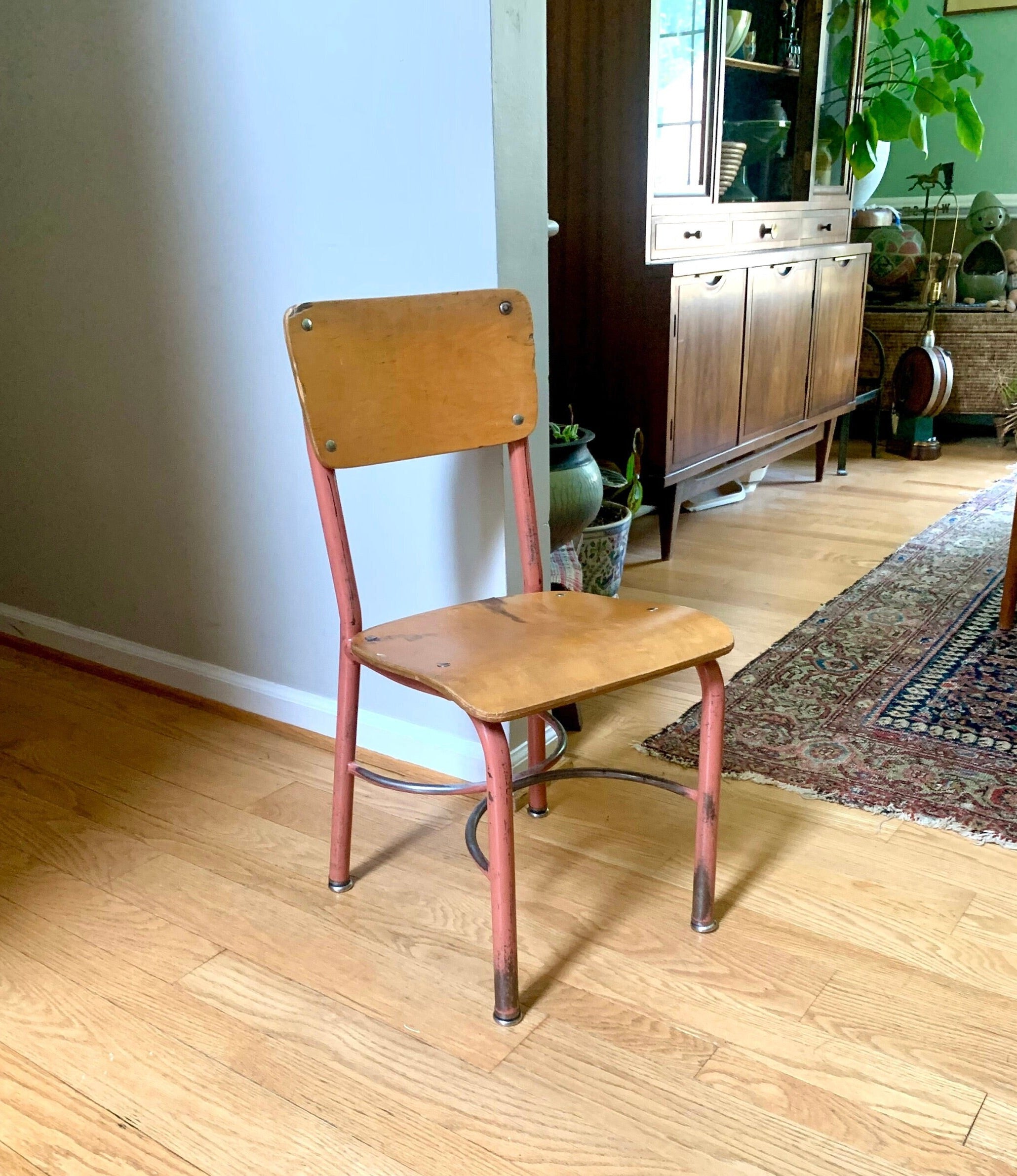 Vtg Heywood Wakefield Chair | Shabby Chic Metal School Chair | Chippy Paint Child's Seat | Pink Kid's Chair| Rustic Industrial Decor