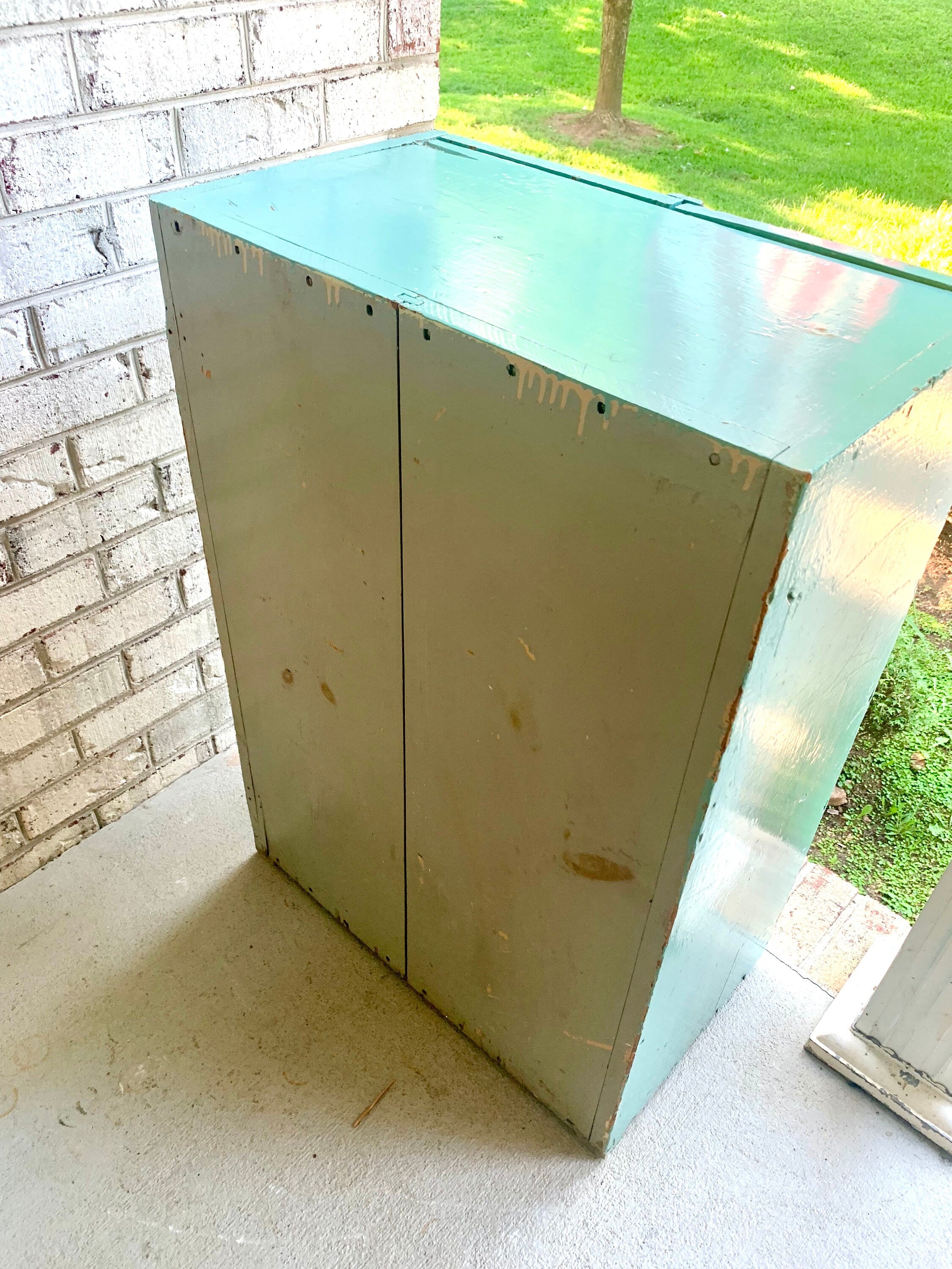 Primitive Wood Jelly Cabinet | Jelly Jar Cupboard | Rustic Turquoise Wood Pie Safe | Distressed Side Board Cabinet | Rustic Liquor Cabinet