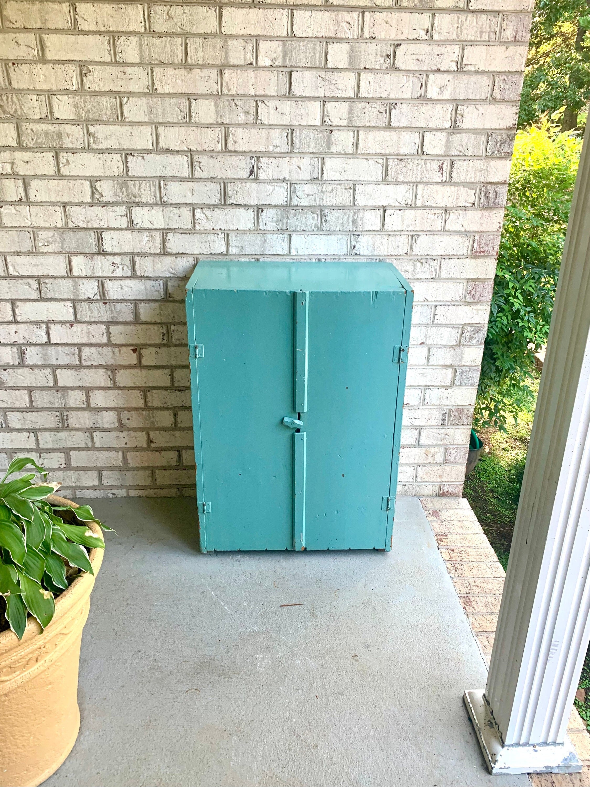 Primitive Wood Jelly Cabinet | Jelly Jar Cupboard | Rustic Turquoise Wood Pie Safe | Distressed Side Board Cabinet | Rustic Liquor Cabinet