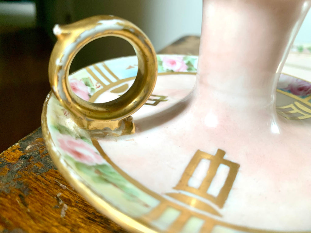 Vtg W.G.& Co. Limoges France Bedside Set | Hand Painted William Guerin Limoges | Art Deco Limoges Tray, Pitcher, Cup and Candleholder