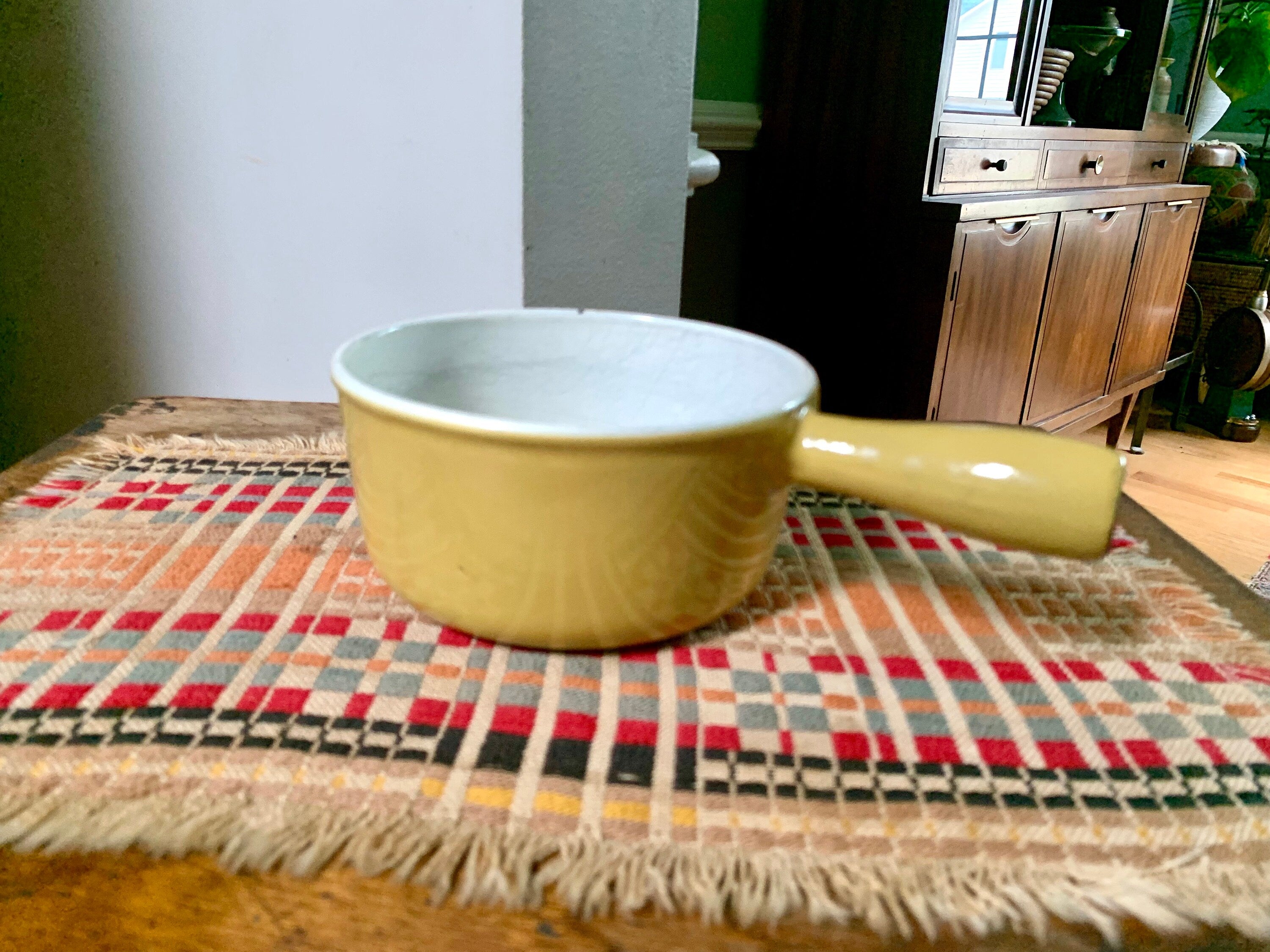 Vtg Descoware Cast Iron Enamel Pot | Yellow Color Enamel Pot with Lid | Descoware Yellow 7-A 14 | Belgium Pot