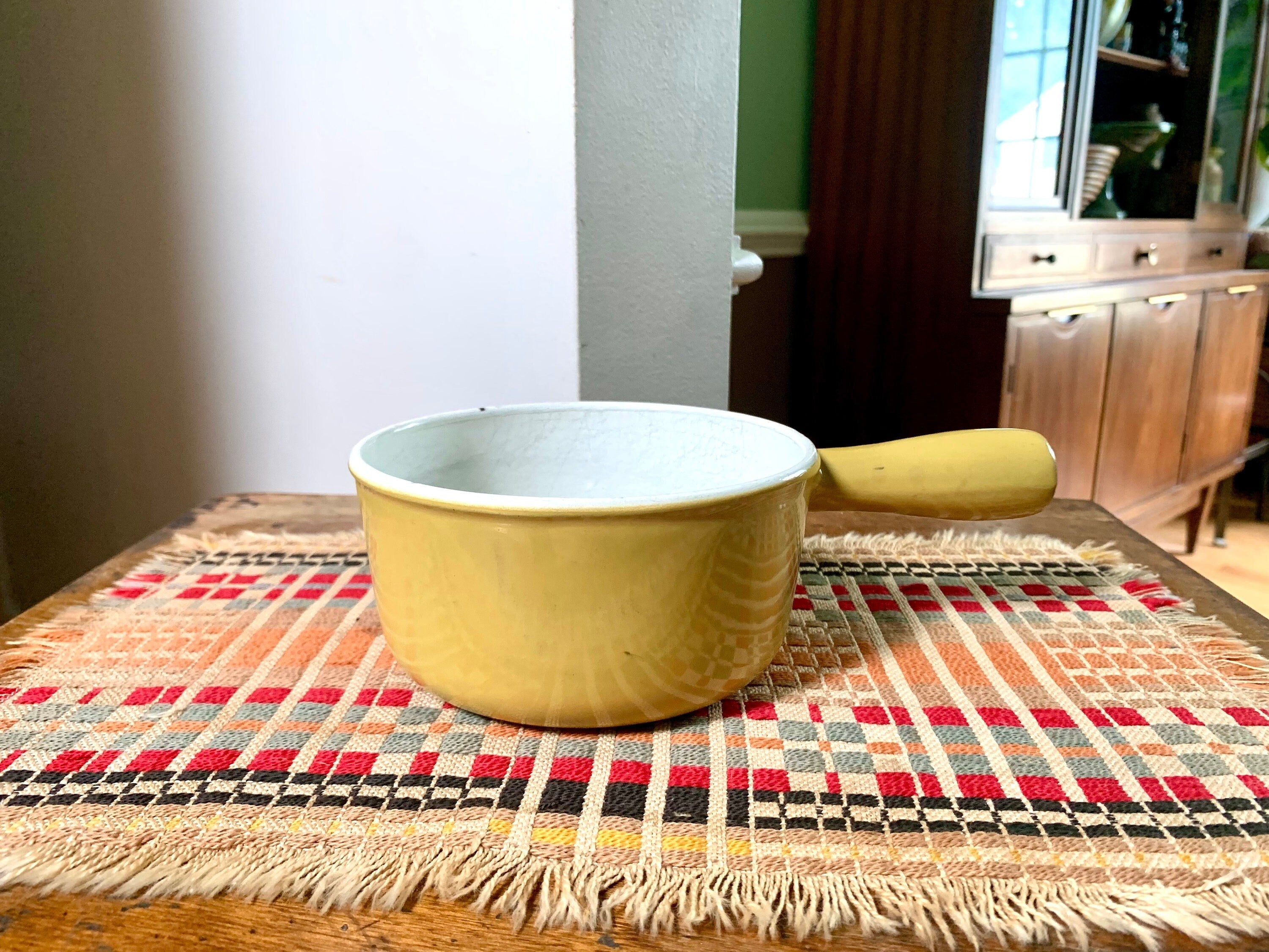 Vtg Descoware Cast Iron Enamel Pot | Yellow Color Enamel Pot with Lid | Descoware Yellow 7-A 14 | Belgium Pot