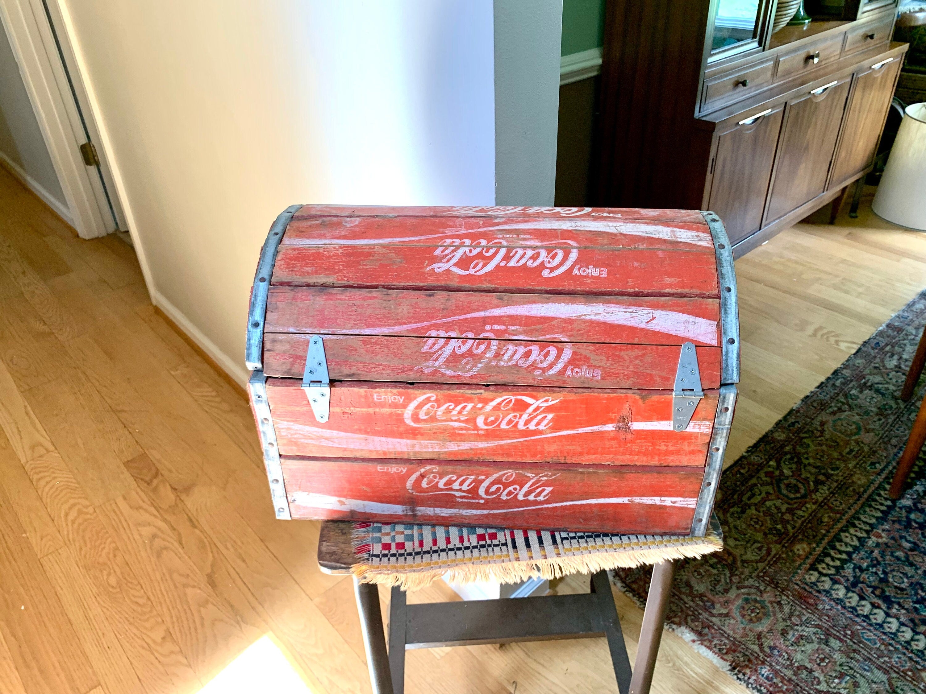 Vintage Coca-Cola Wood Crate Chest | Coca Cola Wood Trunk | Coca-Cola Storage Chest | Domed Top Coca Cola Crate | Unique Coke Chest