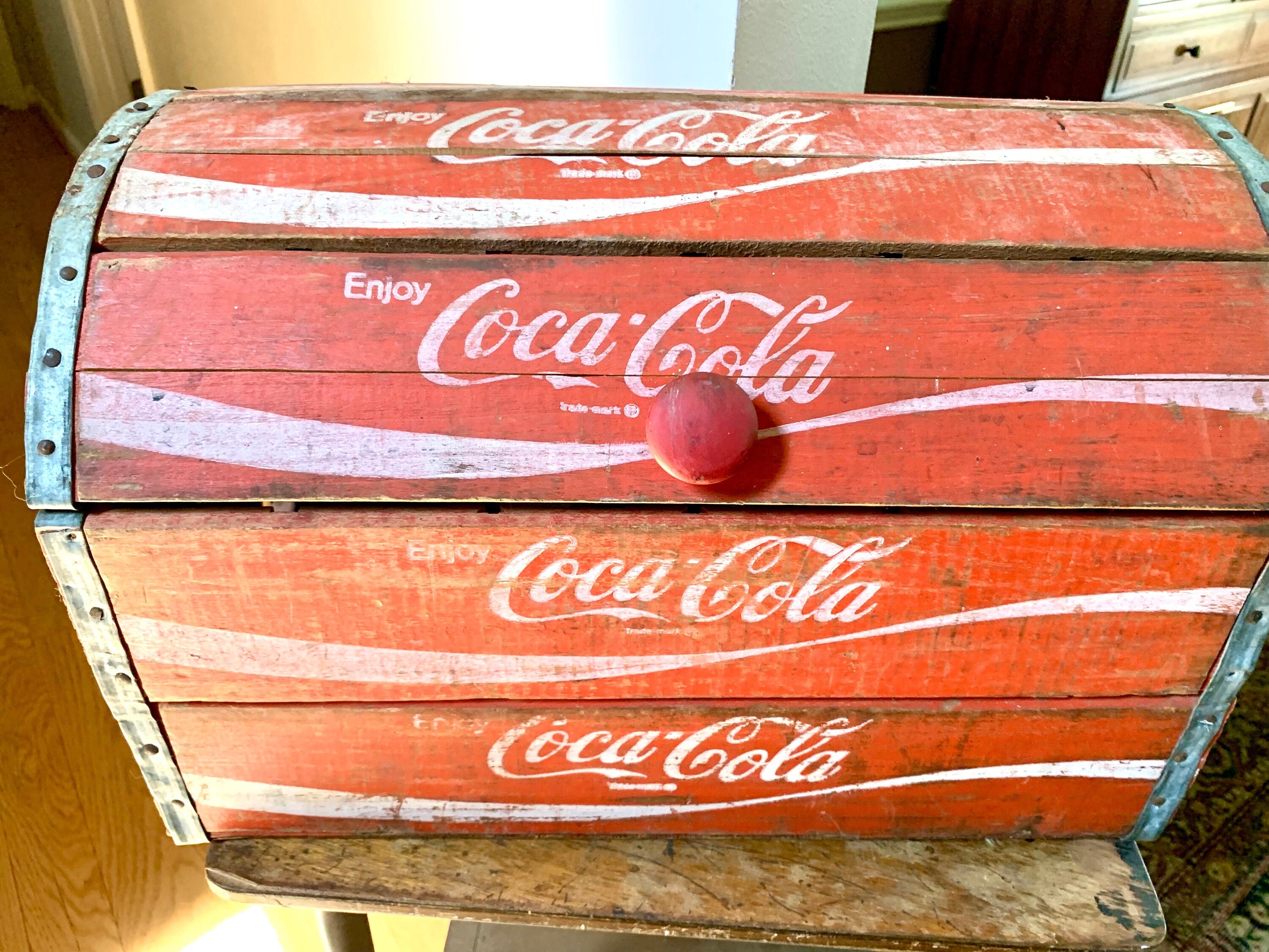 Vintage Coca-Cola Wood Crate Chest | Coca Cola Wood Trunk | Coca-Cola Storage Chest | Domed Top Coca Cola Crate | Unique Coke Chest