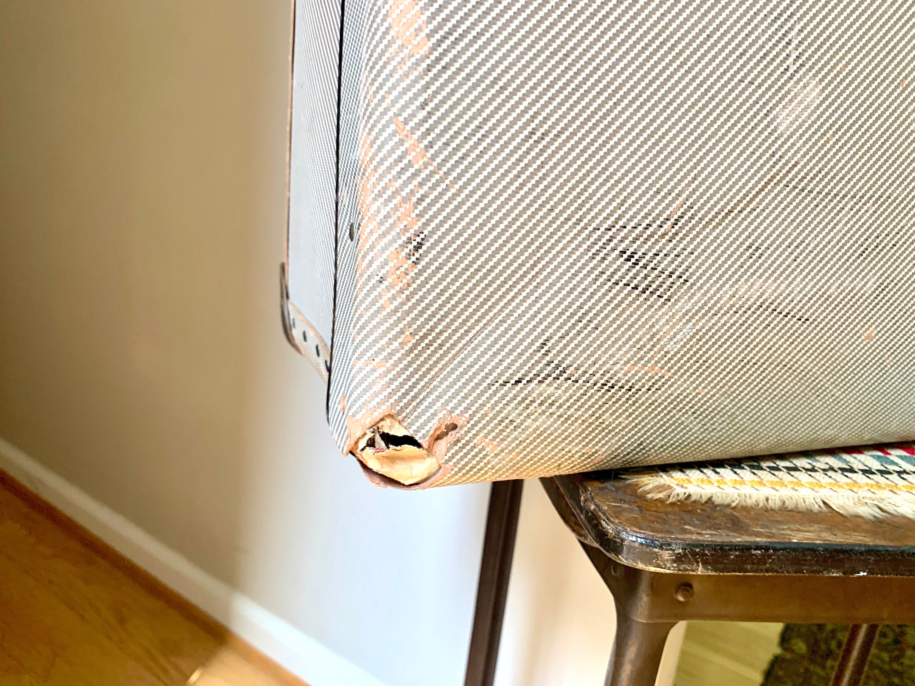 Vintage Suitcase | Hardshell Suitcase | Distressed Display Suitcase | Rustic Storage | Tan Case with Corner Protectors