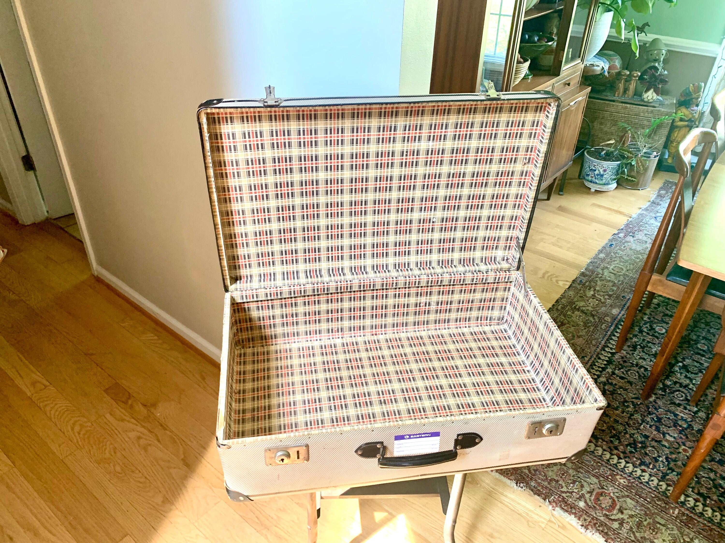 Vintage Suitcase | Hardshell Suitcase | Distressed Display Suitcase | Rustic Storage | Tan Case with Corner Protectors