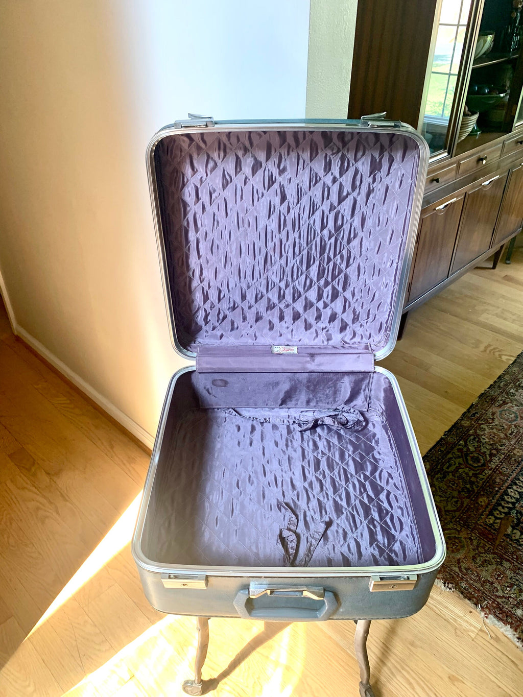 Vintage Square Blue Hardshell Suitcase | Mid Century Skyway Vinyl Travel Case | Mid Century Skyway Suitcase | 60's Travel Case | Weekender Bag