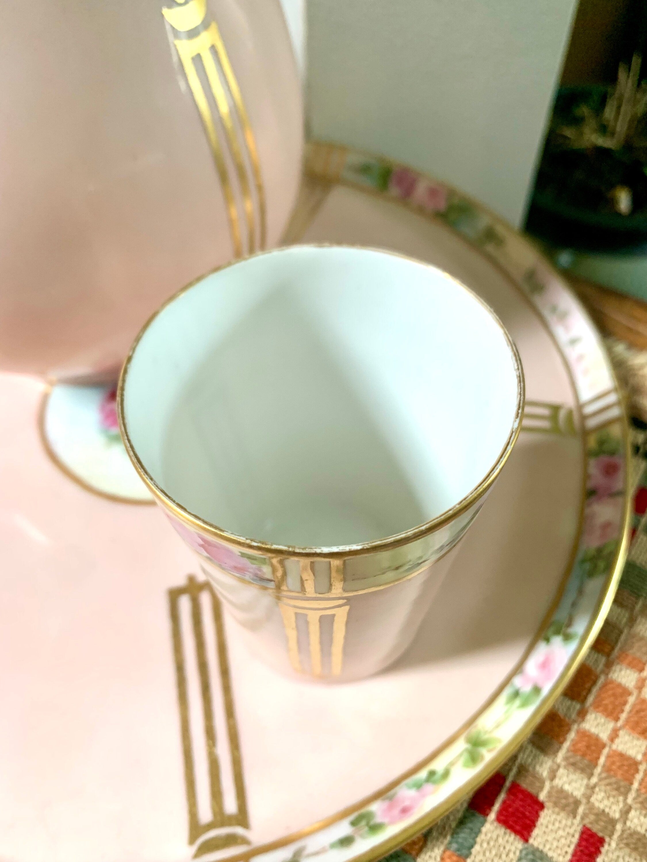 Vtg W.G.& Co. Limoges France Bedside Set | Hand Painted William Guerin Limoges | Art Deco Limoges Tray, Pitcher, Cup and Candleholder