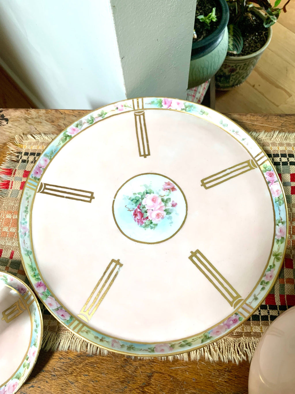 Vtg W.G.& Co. Limoges France Bedside Set | Hand Painted William Guerin Limoges | Art Deco Limoges Tray, Pitcher, Cup and Candleholder