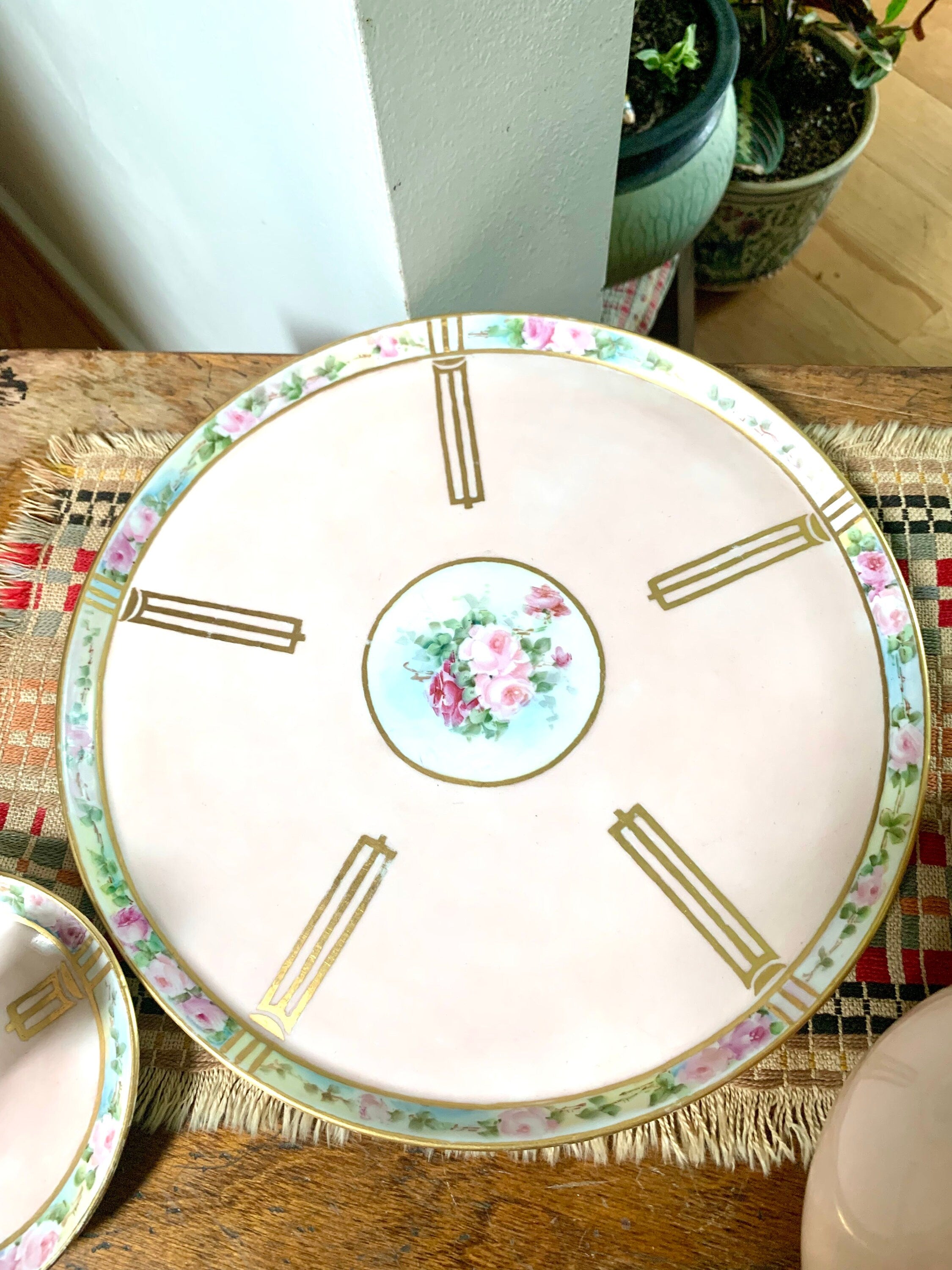 Vtg W.G.& Co. Limoges France Bedside Set | Hand Painted William Guerin Limoges | Art Deco Limoges Tray, Pitcher, Cup and Candleholder