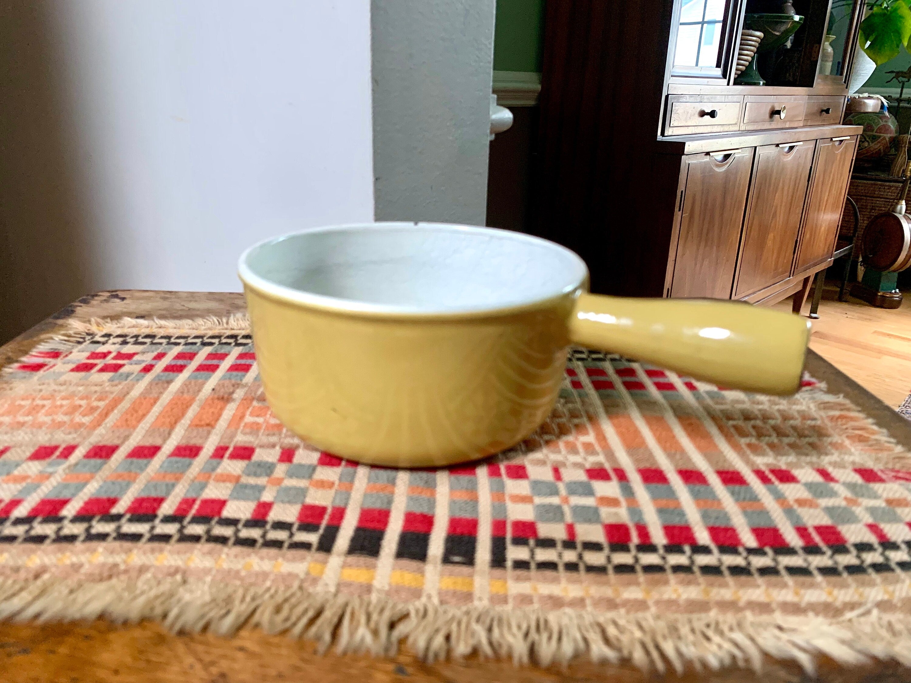 Vtg Descoware Cast Iron Enamel Pot | Yellow Color Enamel Pot with Lid | Descoware Yellow 7-A 14 | Belgium Pot