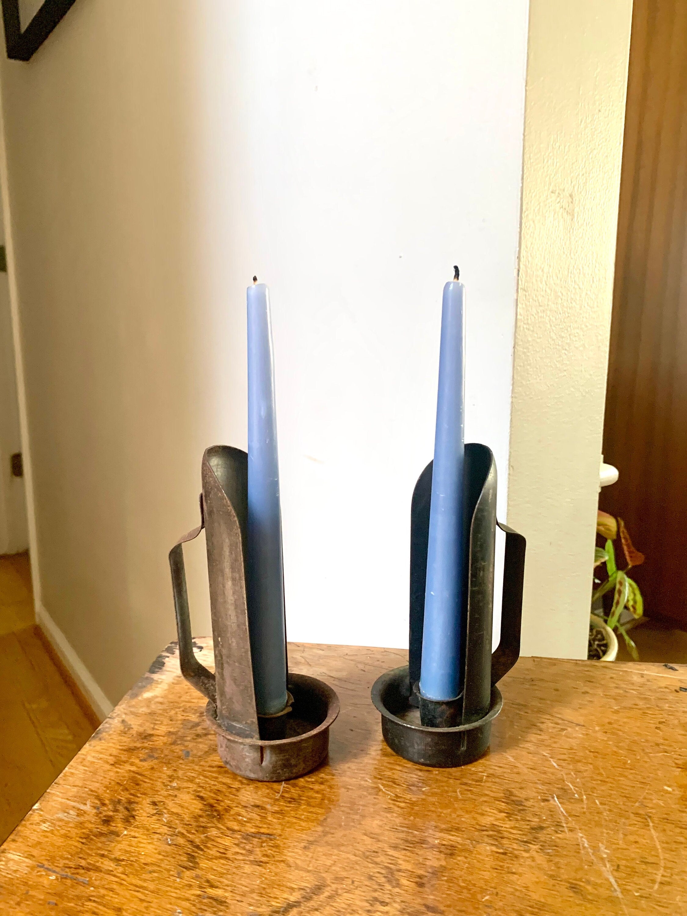 Pair of 2 Rustic Candleholders | Primitive Candleholders | Rustic Wall or Table Top Candleholders | Handheld Candlestick Holders