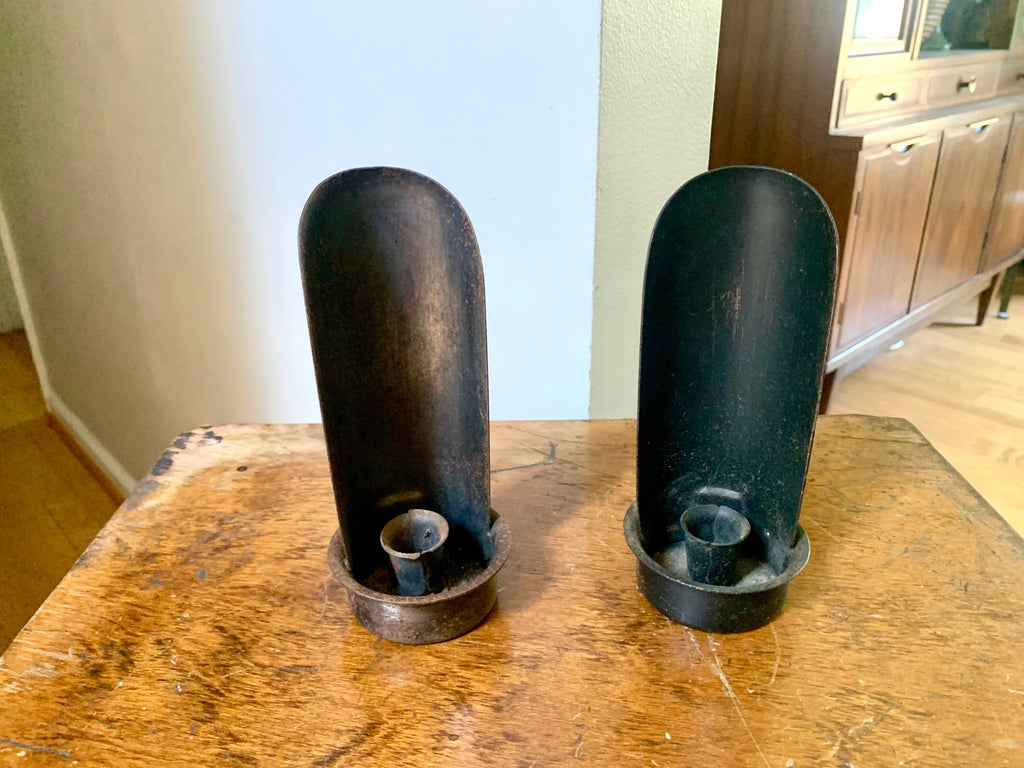 Pair of 2 Rustic Candleholders | Primitive Candleholders | Rustic Wall or Table Top Candleholders | Handheld Candlestick Holders