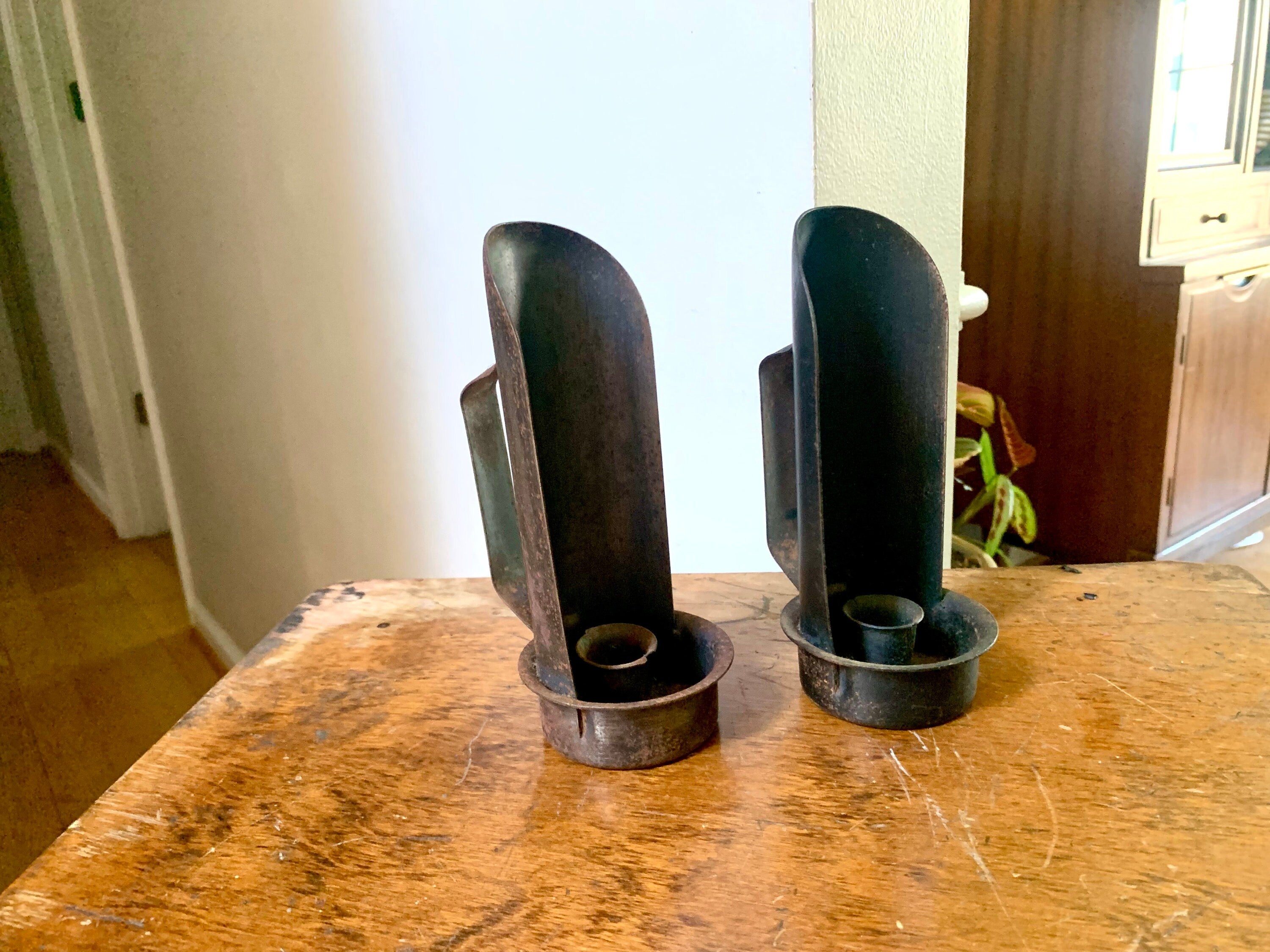 Pair of 2 Rustic Candleholders | Primitive Candleholders | Rustic Wall or Table Top Candleholders | Handheld Candlestick Holders