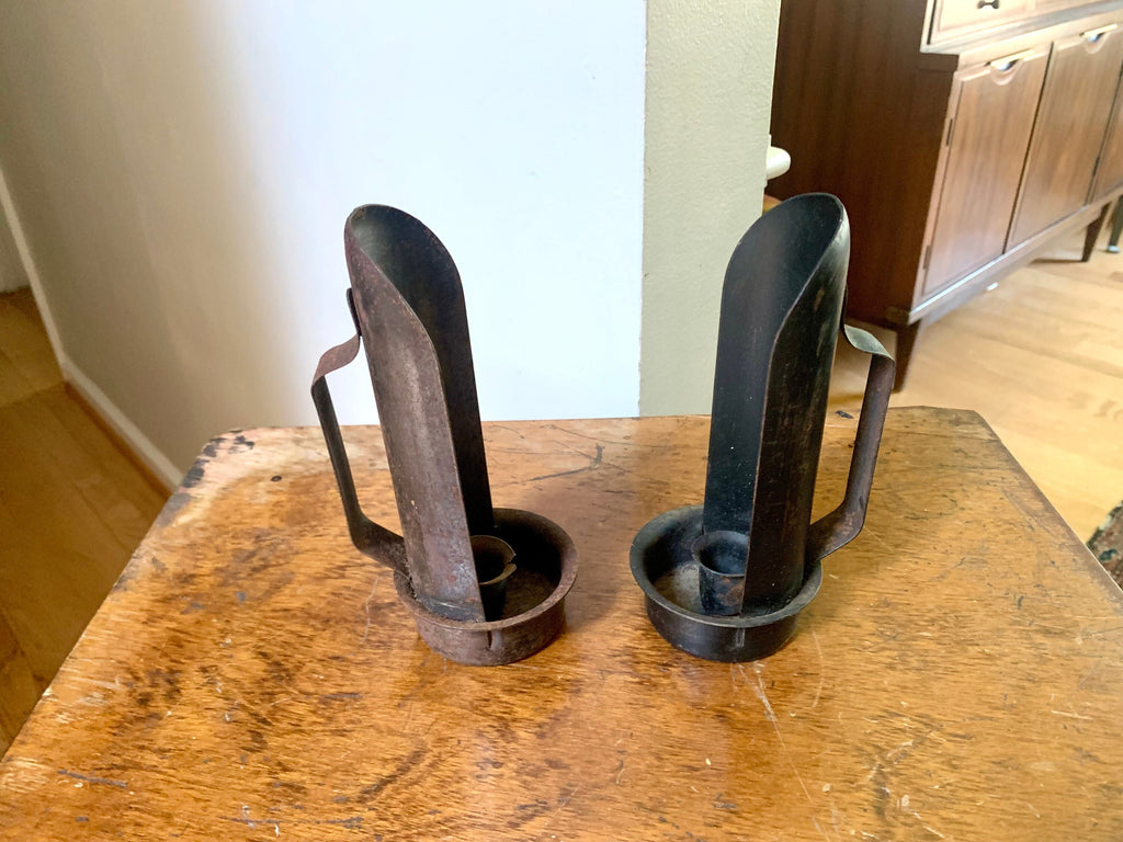 Pair of 2 Rustic Candleholders | Primitive Candleholders | Rustic Wall or Table Top Candleholders | Handheld Candlestick Holders