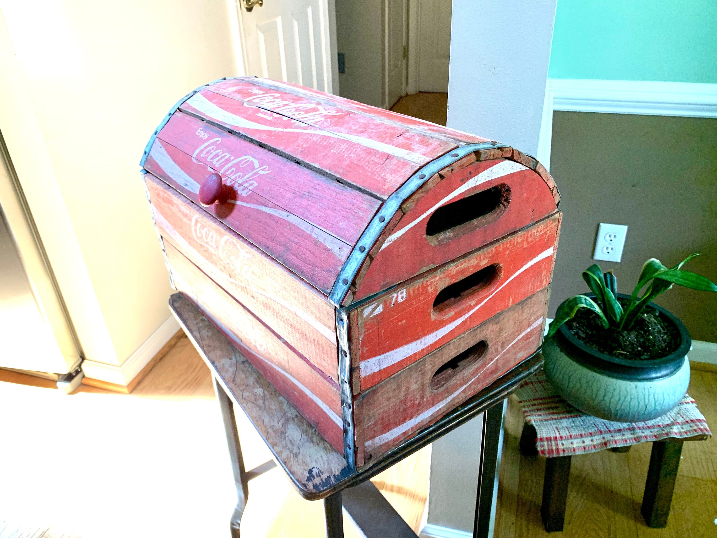 Vintage Coca-Cola Wood Crate Chest | Coca Cola Wood Trunk | Coca-Cola Storage Chest | Domed Top Coca Cola Crate | Unique Coke Chest