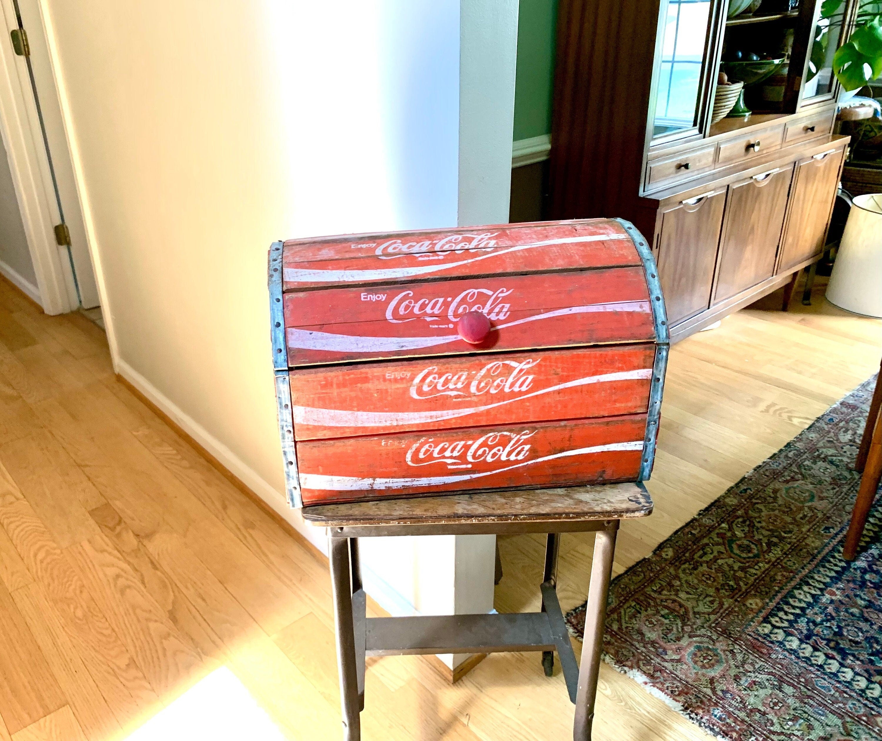 Vintage Coca-Cola Wood Crate Chest | Coca Cola Wood Trunk | Coca-Cola Storage Chest | Domed Top Coca Cola Crate | Unique Coke Chest