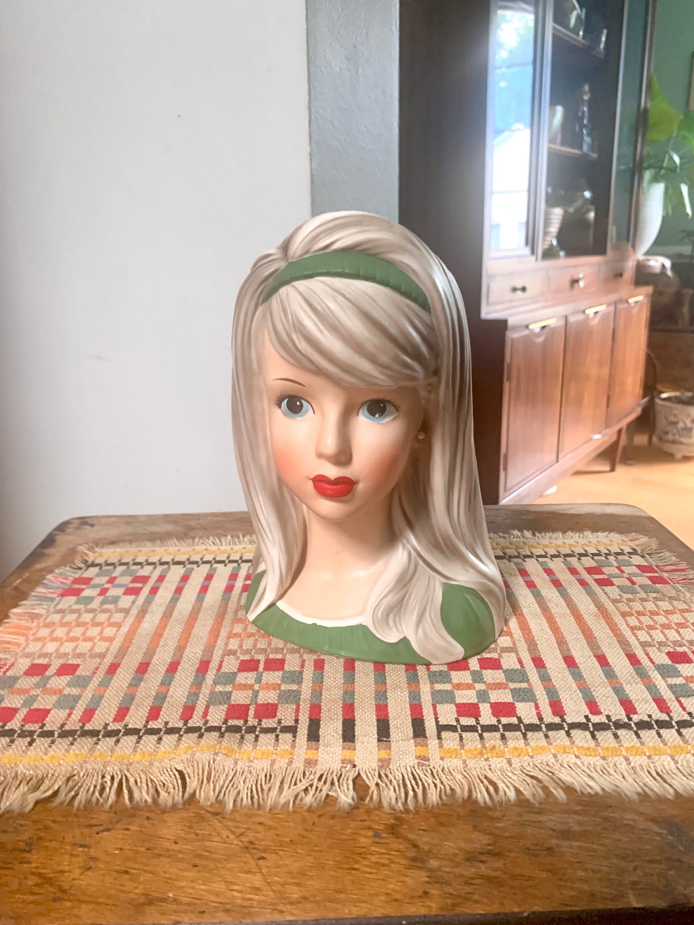 Vtg 8 1/2" Relpo K1931 Blonde Lady Head Vase | Japan Relpo Ceramic Head Vase | Hand Painted Head Vase | Ceramic Florist Ware