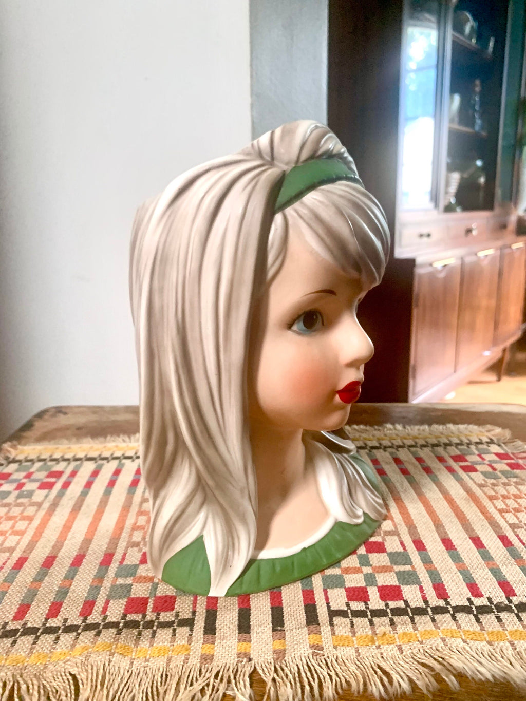 Vtg 8 1/2" Relpo K1931 Blonde Lady Head Vase | Japan Relpo Ceramic Head Vase | Hand Painted Head Vase | Ceramic Florist Ware