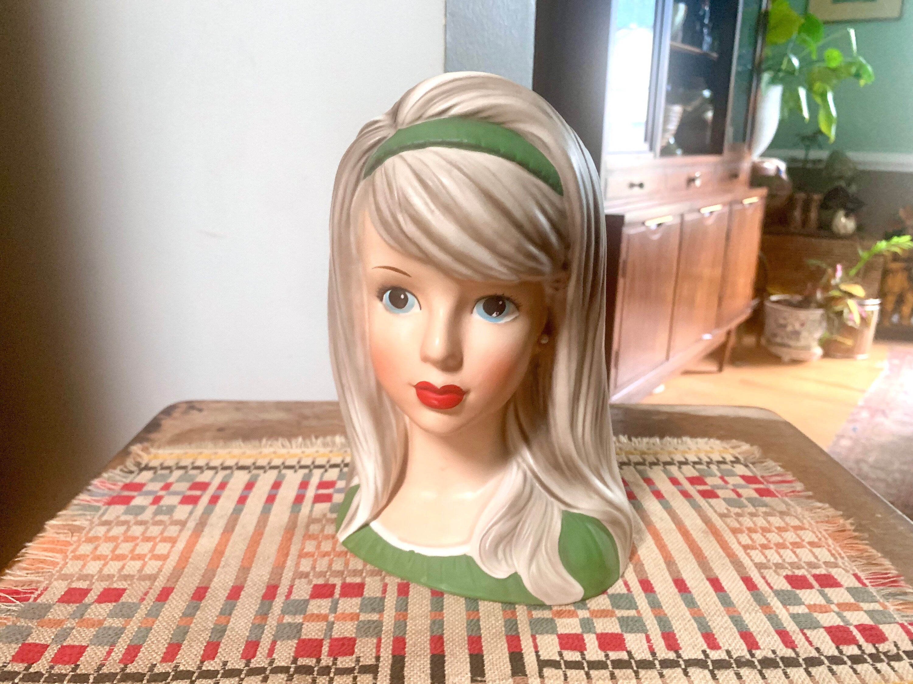 Vtg 8 1/2" Relpo K1931 Blonde Lady Head Vase | Japan Relpo Ceramic Head Vase | Hand Painted Head Vase | Ceramic Florist Ware