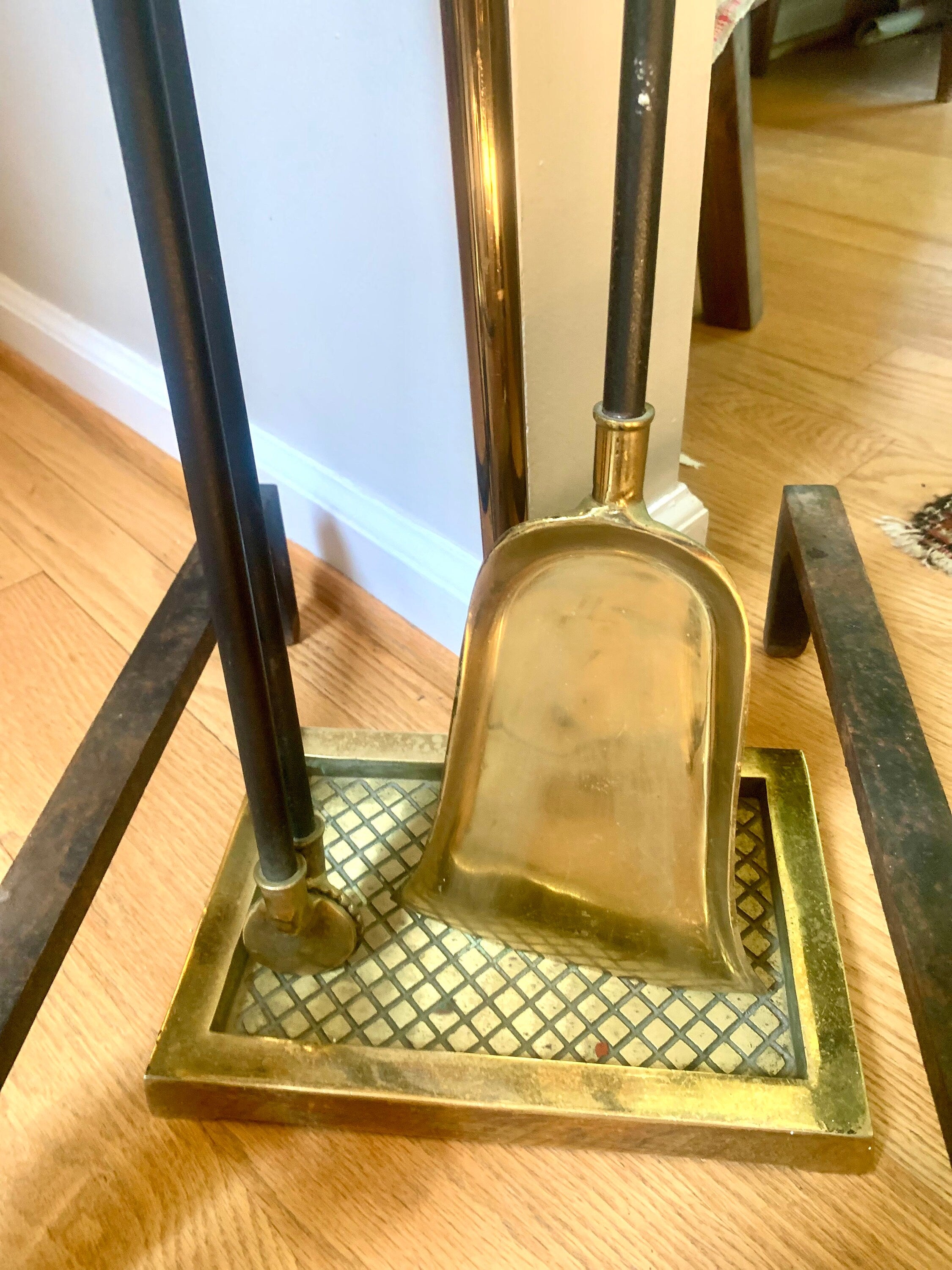 Harvin Co. Andirons and Fireplace Tool Set | Brass Harvin Fireplace Set | Claw Foot Brass Firedogs | Cannonball Brass Andirons & Tools