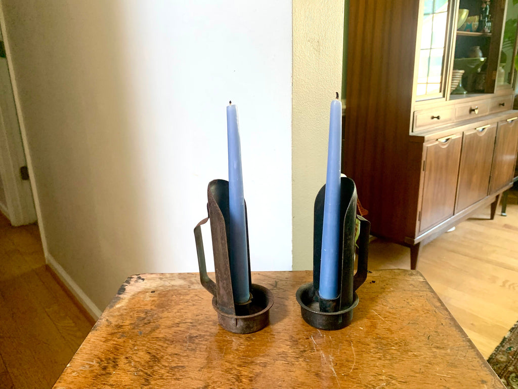 Pair of 2 Rustic Candleholders | Primitive Candleholders | Rustic Wall or Table Top Candleholders | Handheld Candlestick Holders