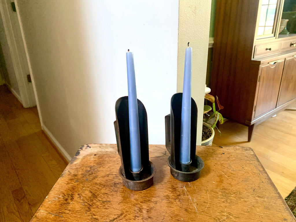 Pair of 2 Rustic Candleholders | Primitive Candleholders | Rustic Wall or Table Top Candleholders | Handheld Candlestick Holders