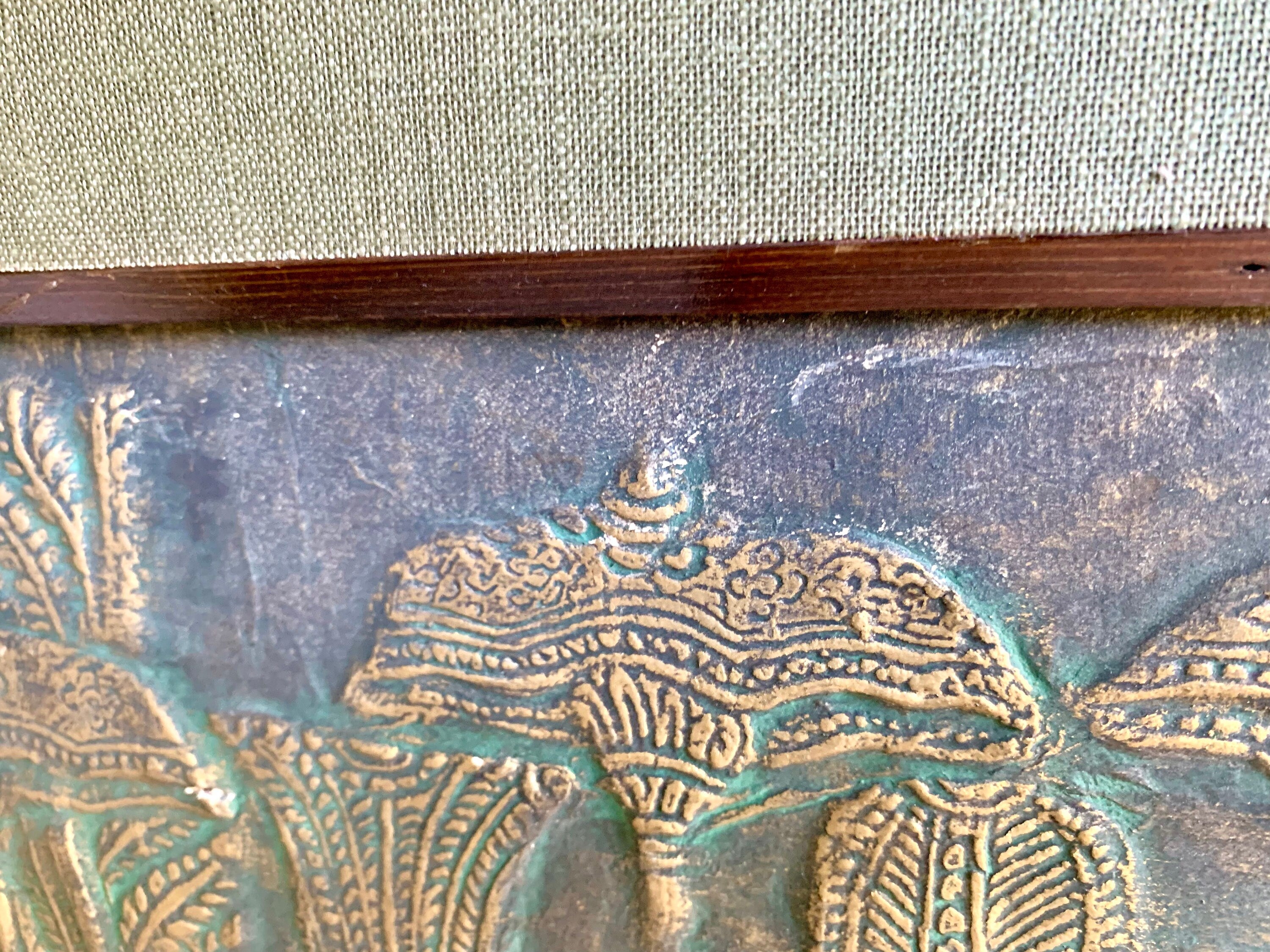 Vintage Angkor Wat Temple Rubbing Art | Raised Cambodian Wat Temple Rubbing Wall Art | Framed Angkor Wat Temple Rubbing