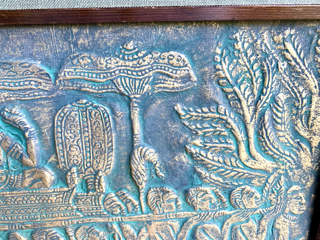 Vintage Angkor Wat Temple Rubbing Art | Raised Cambodian Wat Temple Rubbing Wall Art | Framed Angkor Wat Temple Rubbing