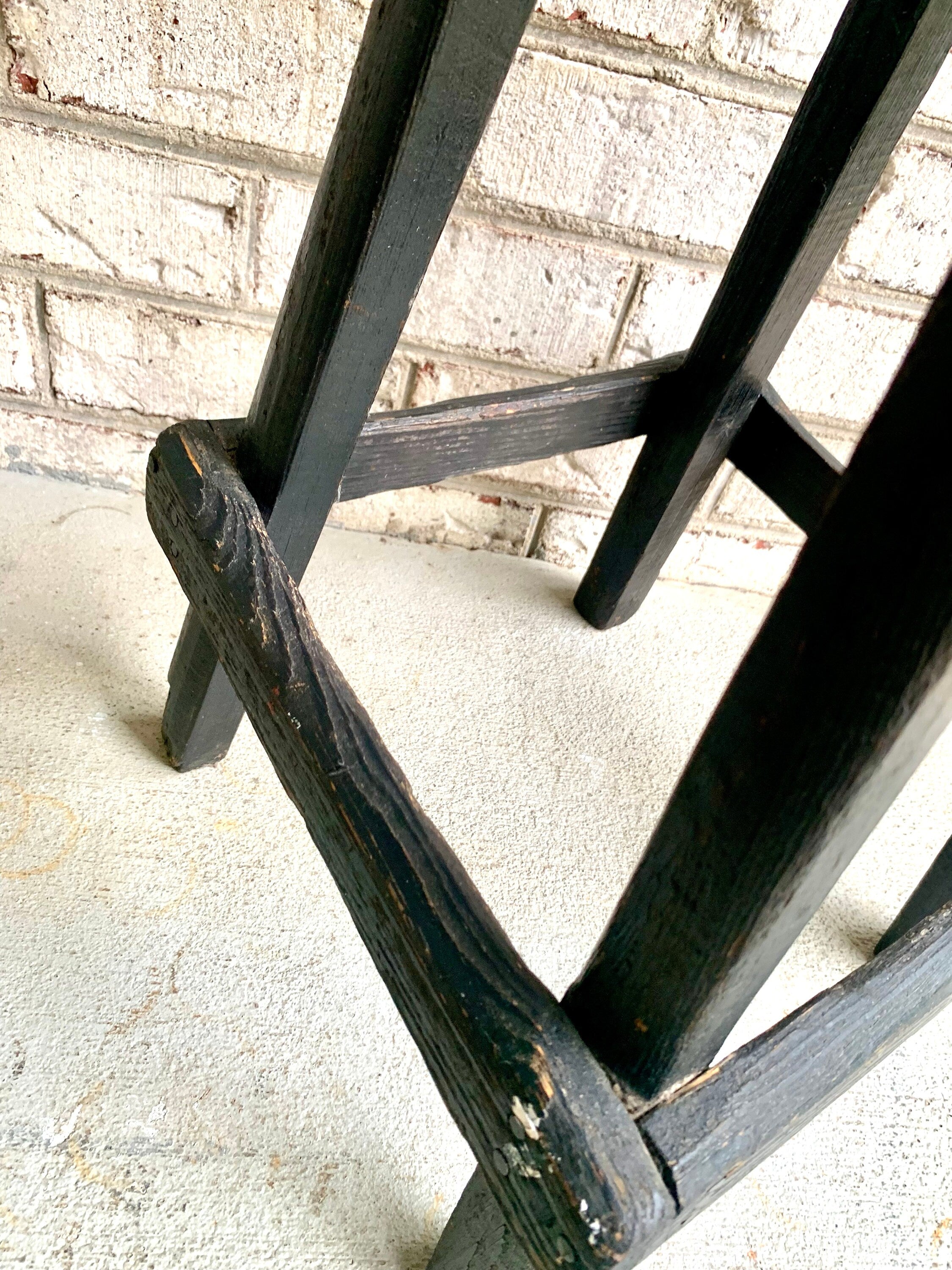 Primitive Wood Stool | Black Wood Distressed Stool | Skinny Wood Rustic Stool | Black Wood Plant Stand | Farmhouse Decor