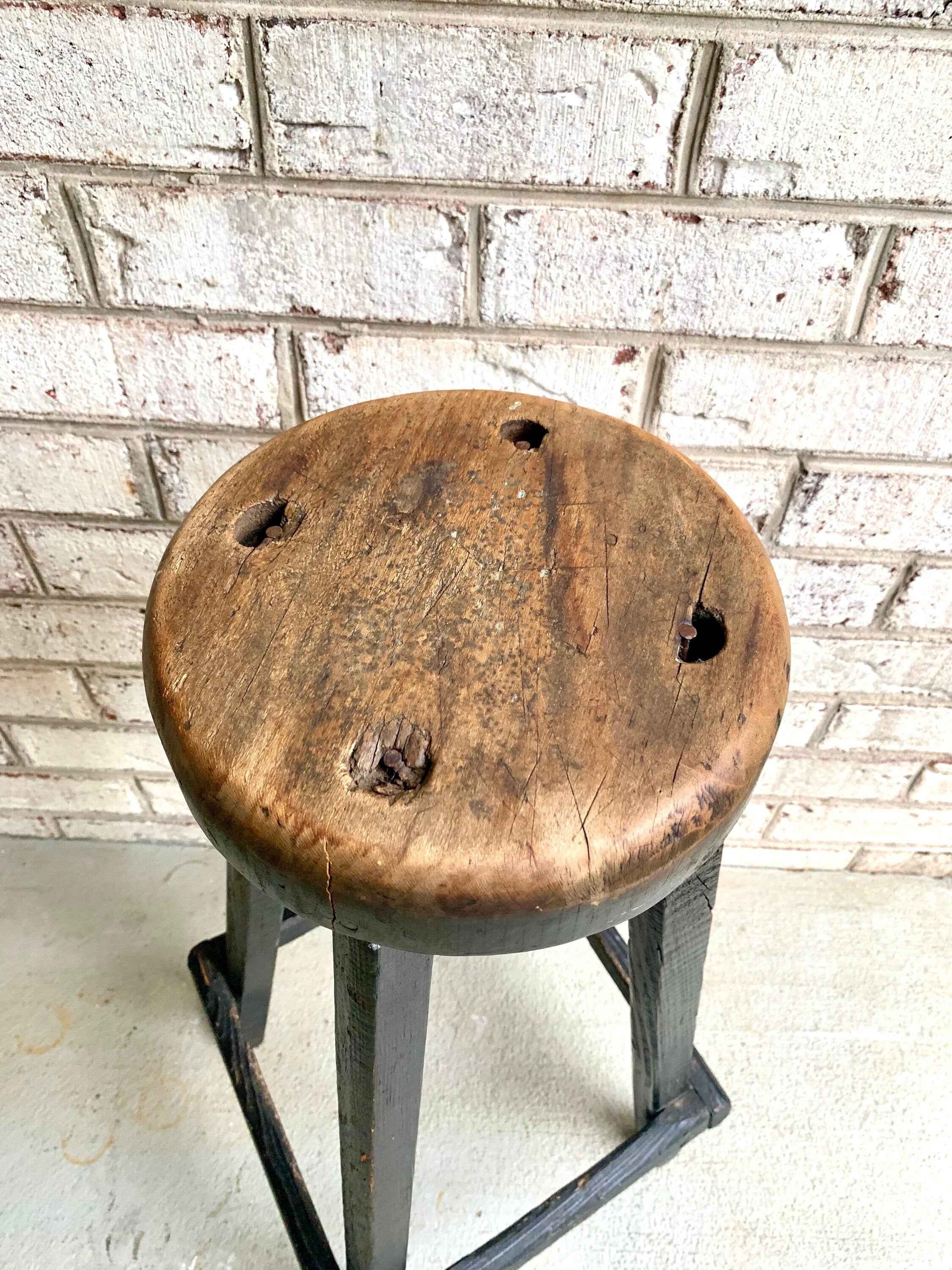 Primitive Wood Stool | Black Wood Distressed Stool | Skinny Wood Rustic Stool | Black Wood Plant Stand | Farmhouse Decor