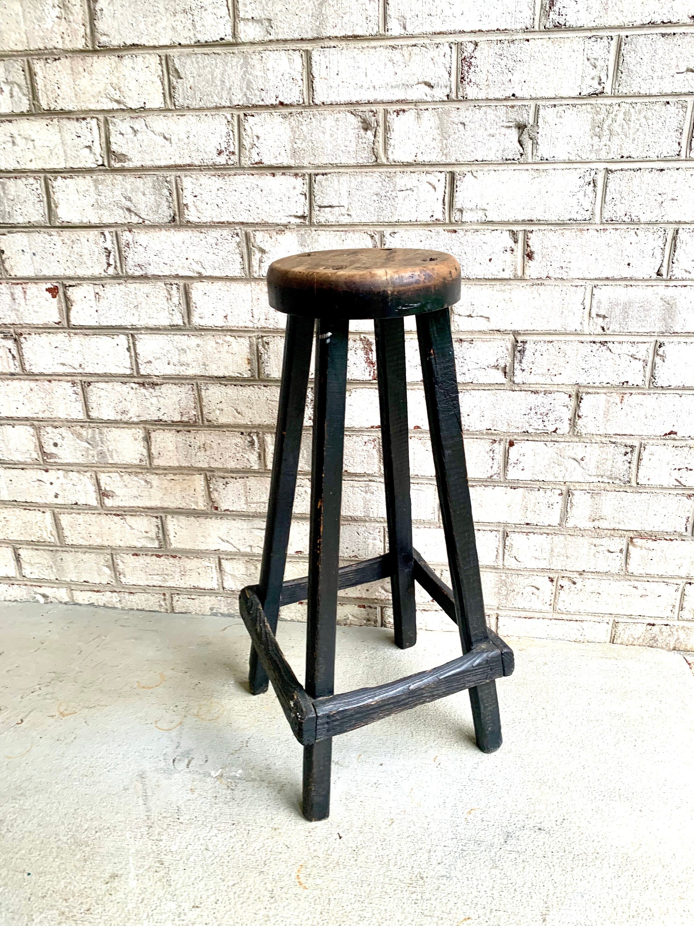 Primitive Wood Stool | Black Wood Distressed Stool | Skinny Wood Rustic Stool | Black Wood Plant Stand | Farmhouse Decor